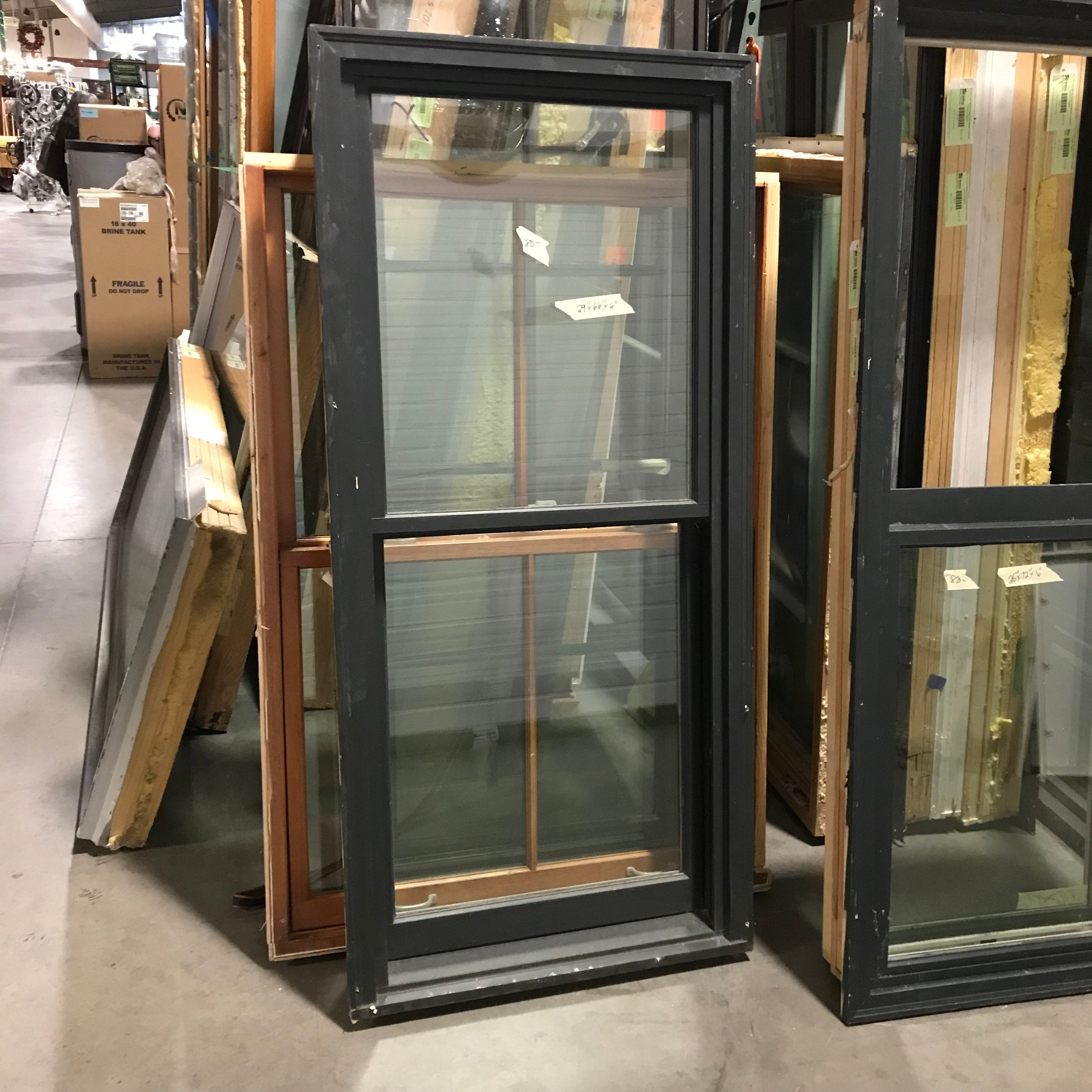 29"x 66"x 6" Black Wood Clad Single Sash Exterior Window