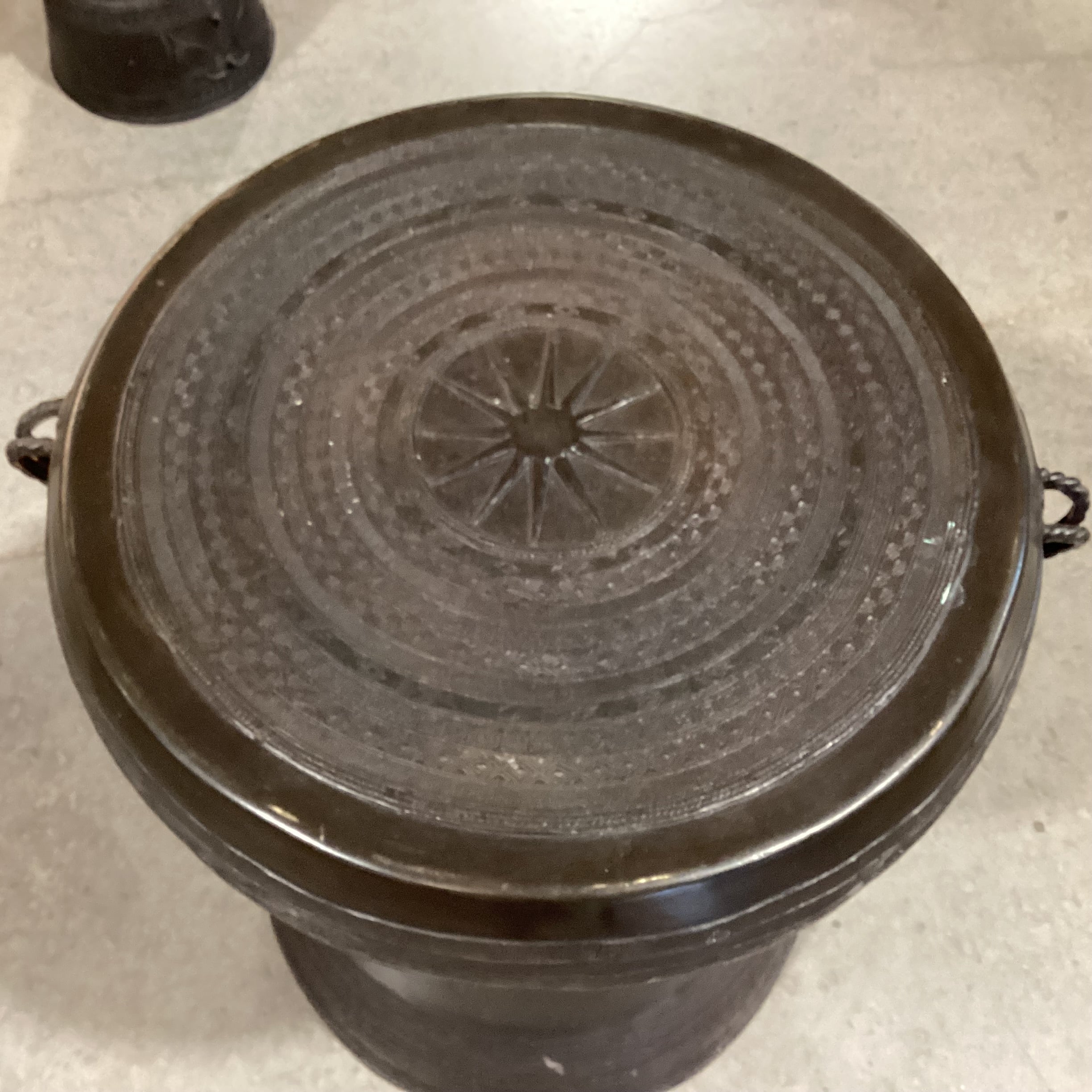 Asian Bronze Rain Drum Style Accent Table 21" Diameter x 24"