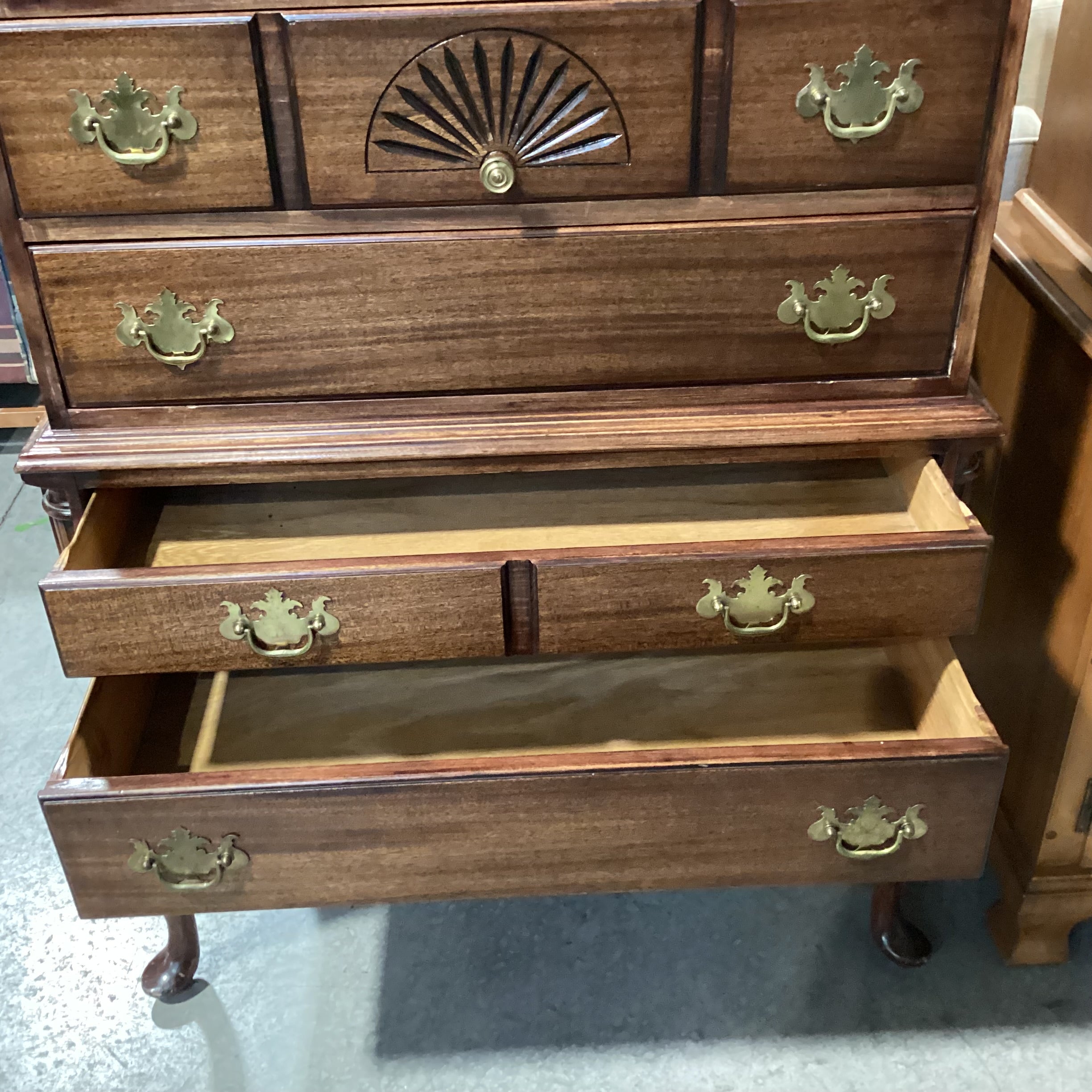 Vintage Antique Maddox Red Ribbon Mahogany 5 Drawer with Secretary Desk Pullout Chest Dresser 36"x 21"x 58"
