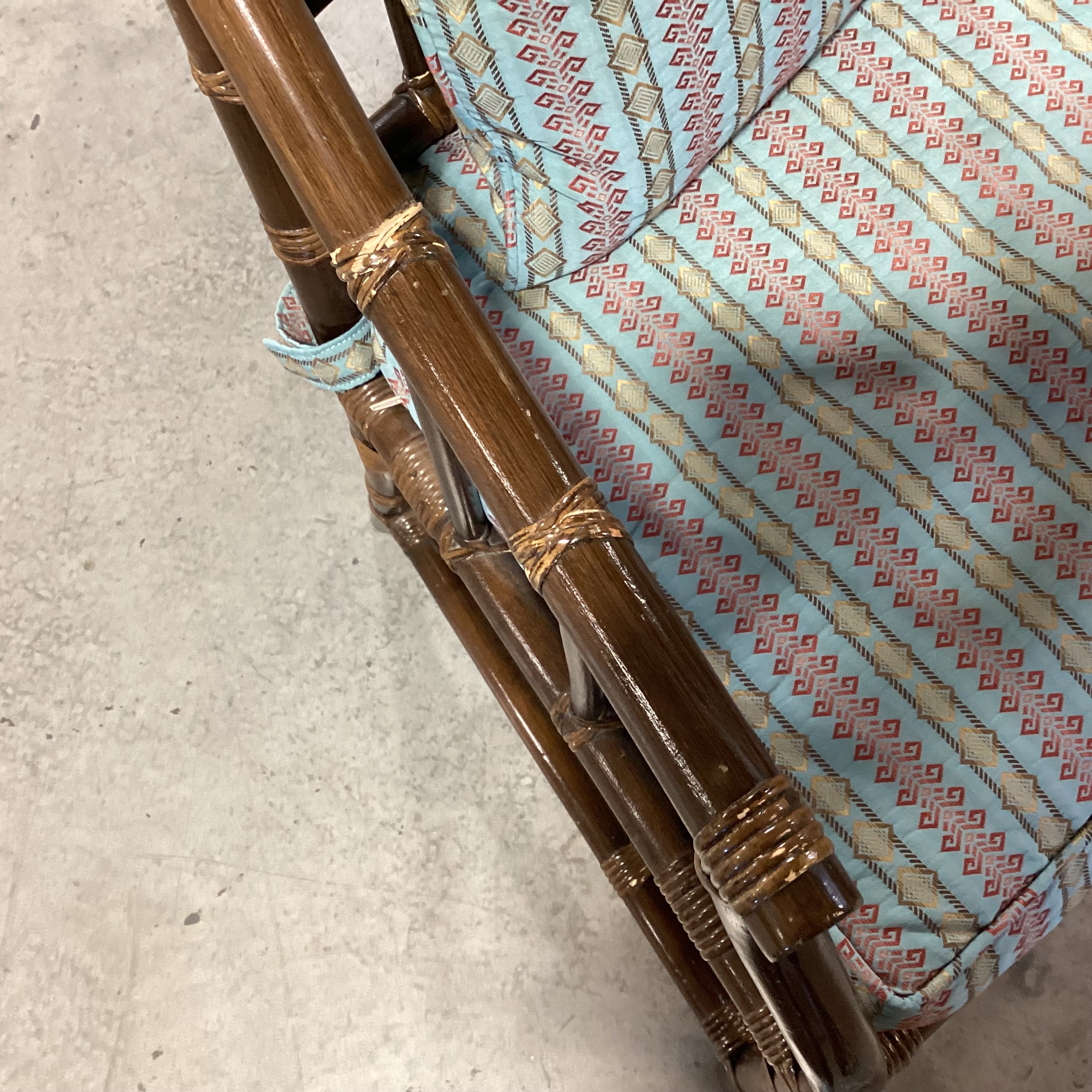 Bamboo Rattan with Blue Red Gold Ribbon Style Fabric Chair 23"x 23"x 34"