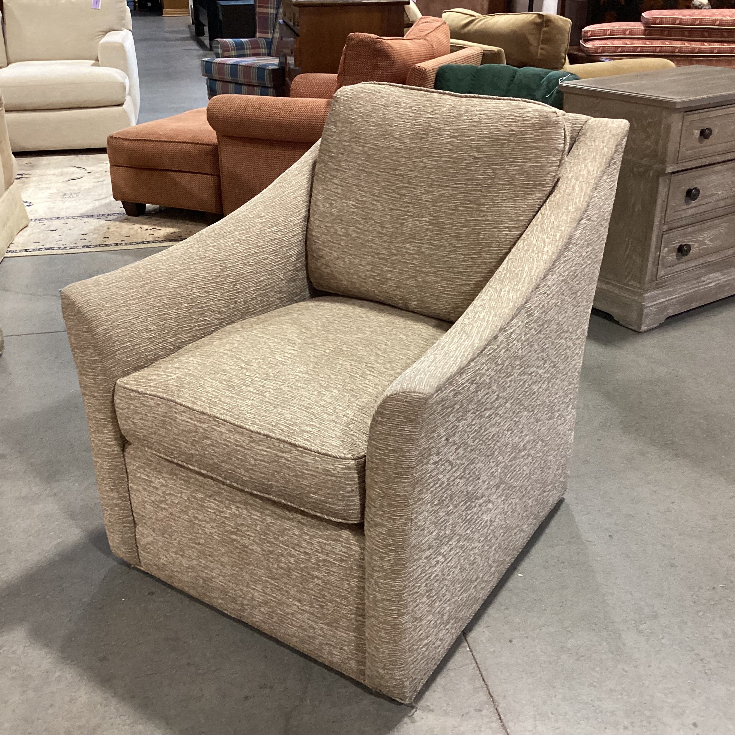 Pearson Heritage Home Group Tan & Cream Texture Woven Slope Arm Swivel Chair 32"x 38"x 34"