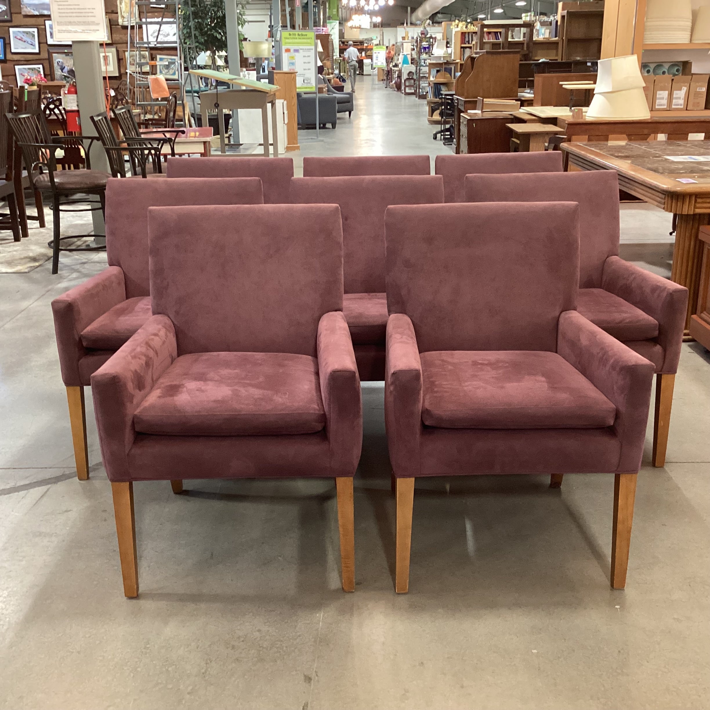 SET of 8 Mitchell Gold Plum Ultra Suede Dining Chairs 25"x 26"x 36"