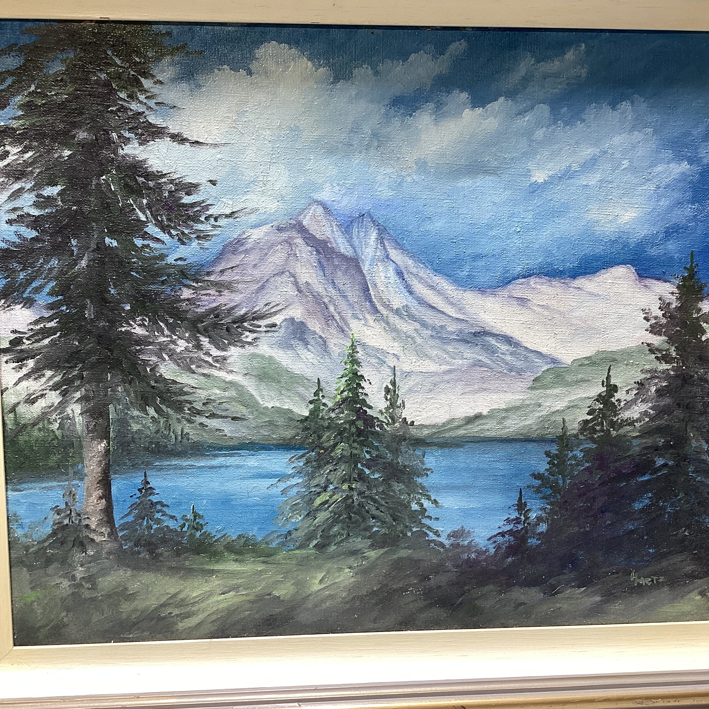 H. Metz Signed Original Mountainscape Painting 30" x 26"