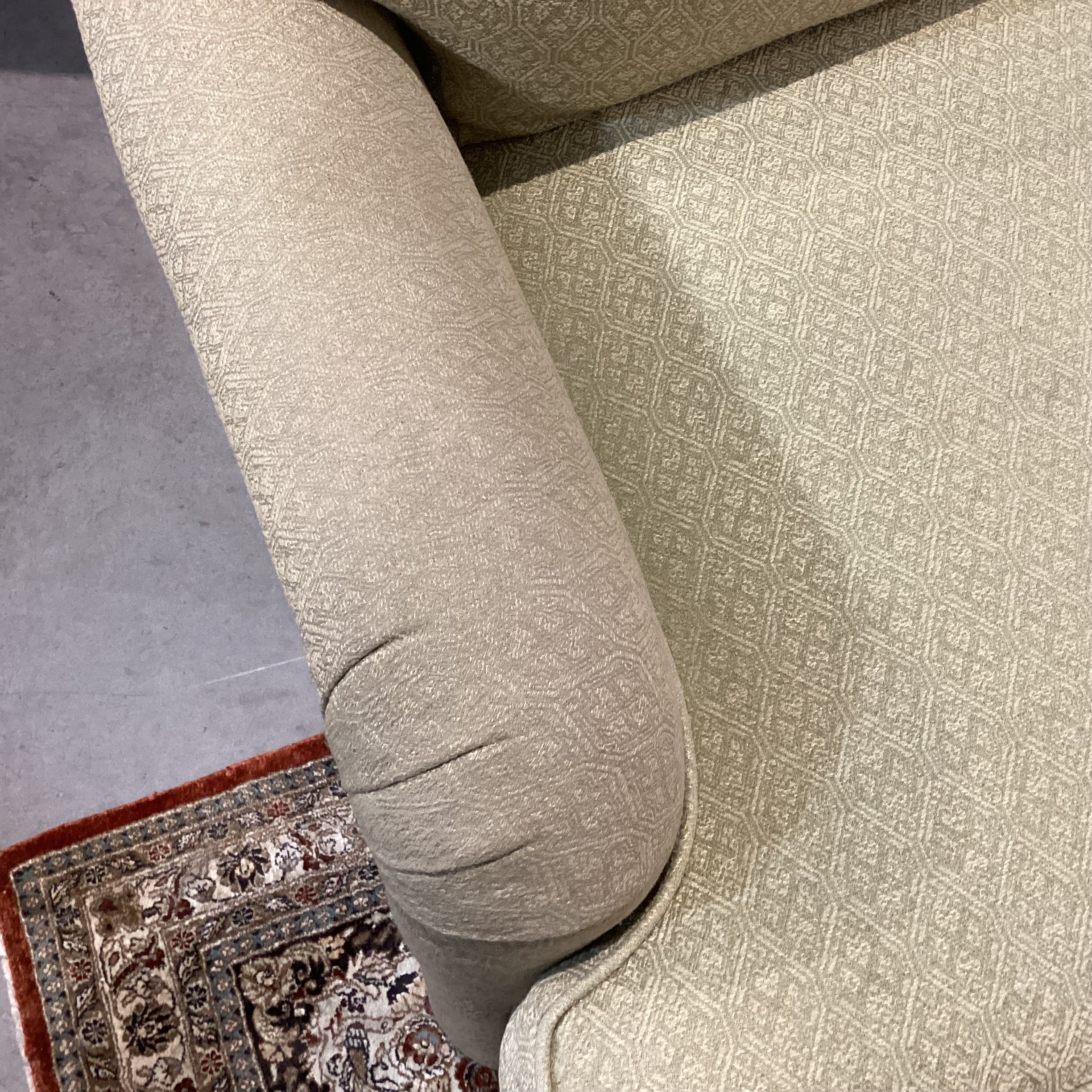 Vintage Avery Boardman Green & Gold Textured Pattern 4 Seat Sofa 108"x 40"x 32"