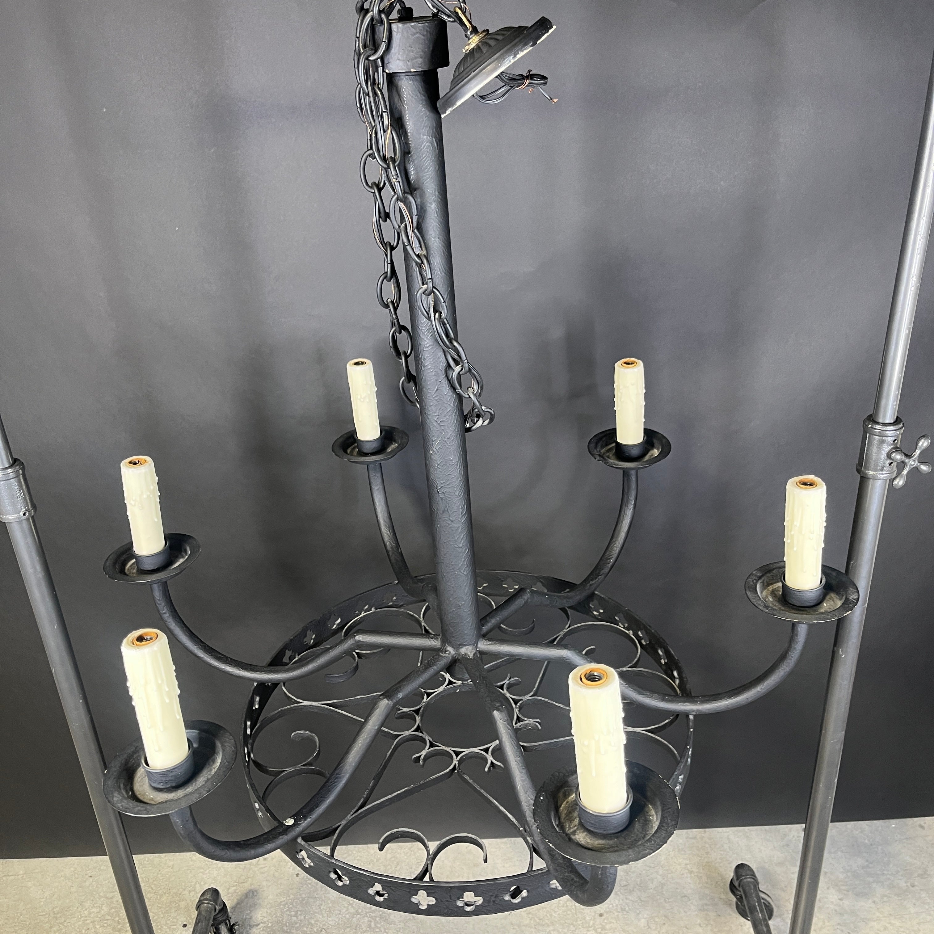 Romance Revival 6-Light Black Painted Metal Heart Candelabra Chandelier 38” Diameter x 36” - 82”