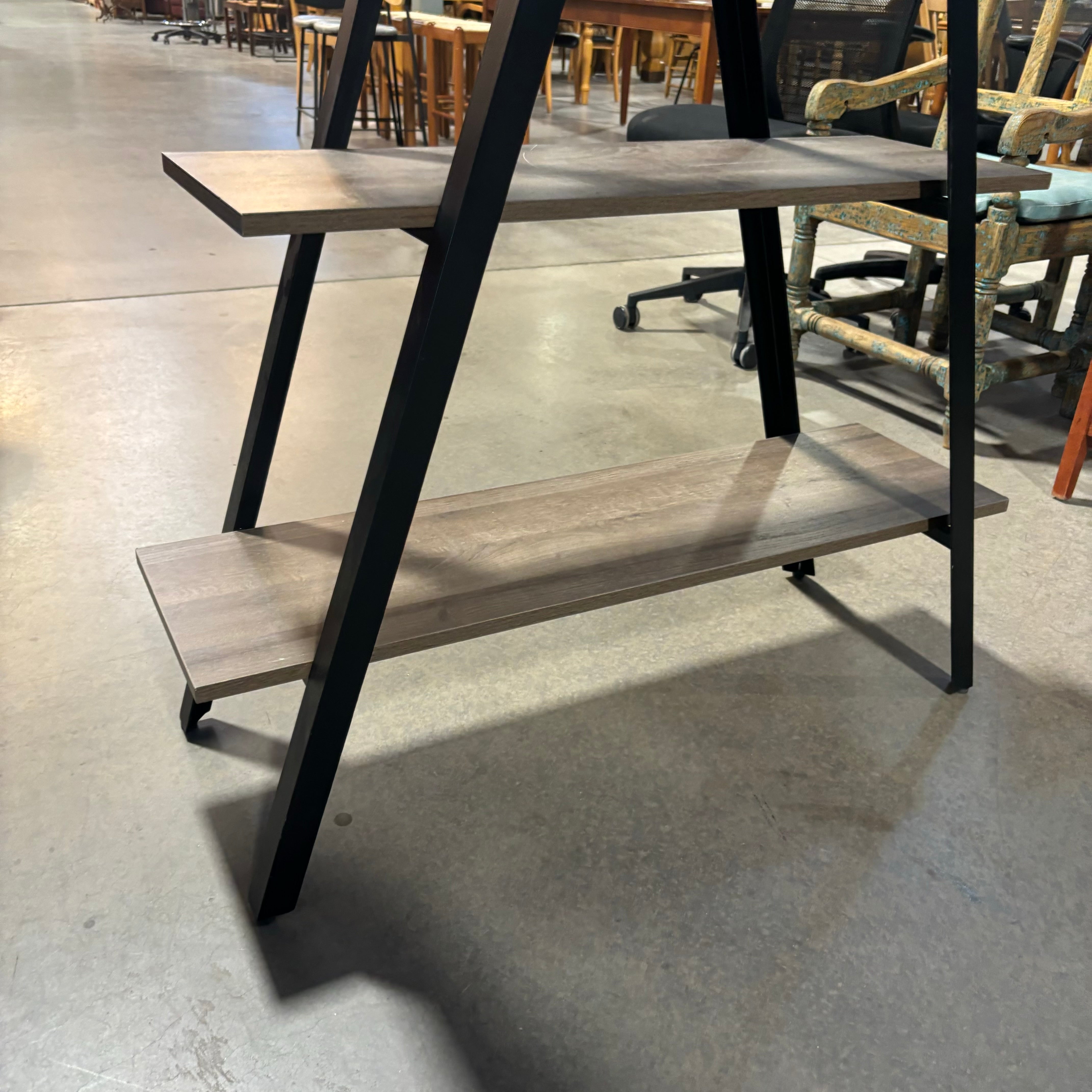 Grey Wood Style Laminate & Black Steel 3 Tiered Triangular Bookshelf 42"x 15"x 60"
