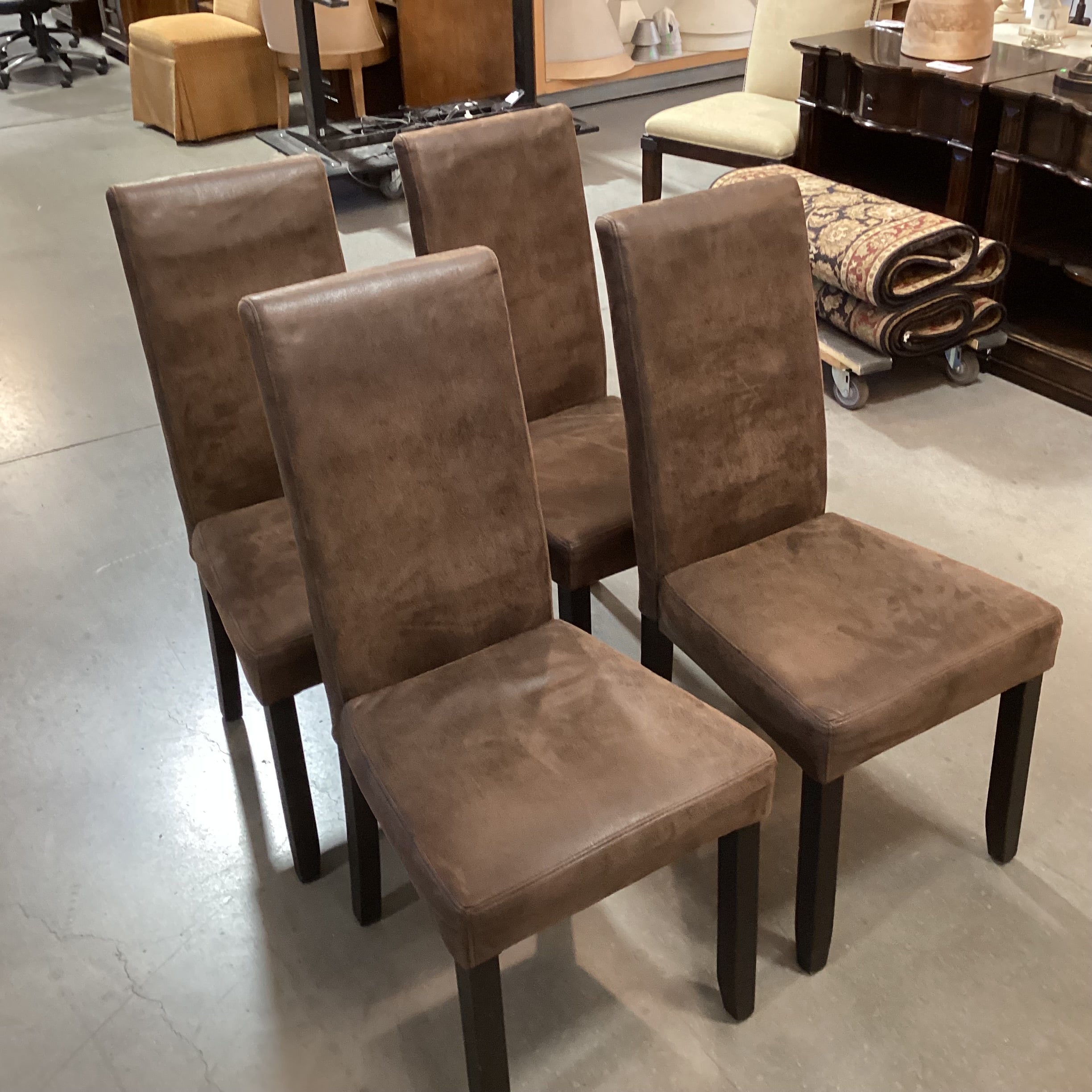 SET of 4 Faux Micro Suede & Dark Wood Dining Chairs 20"x 22"x 40"