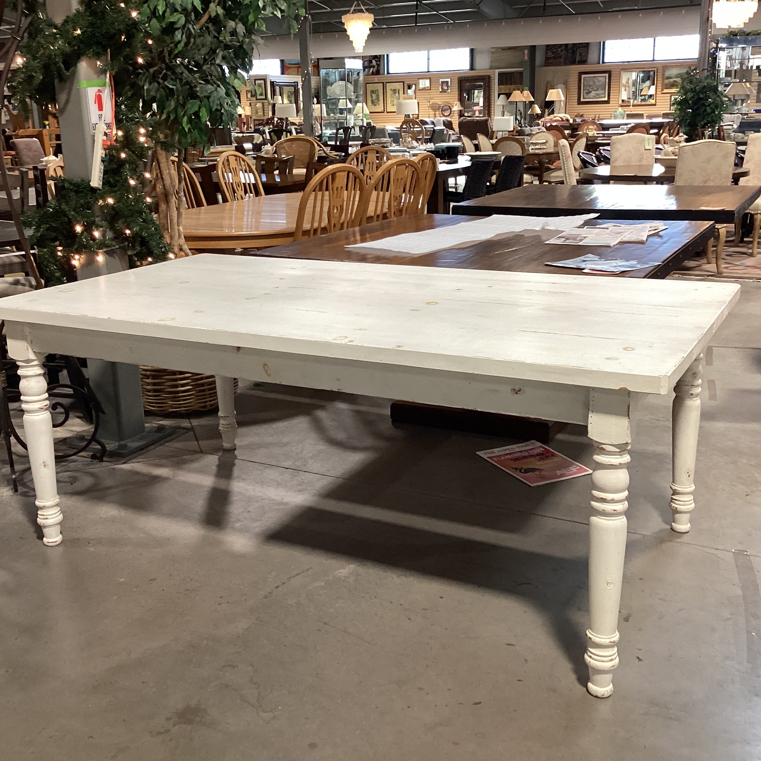 Rustic Farmhouse White Distressed Pine Dining Table 78"x 42"x 30.5"