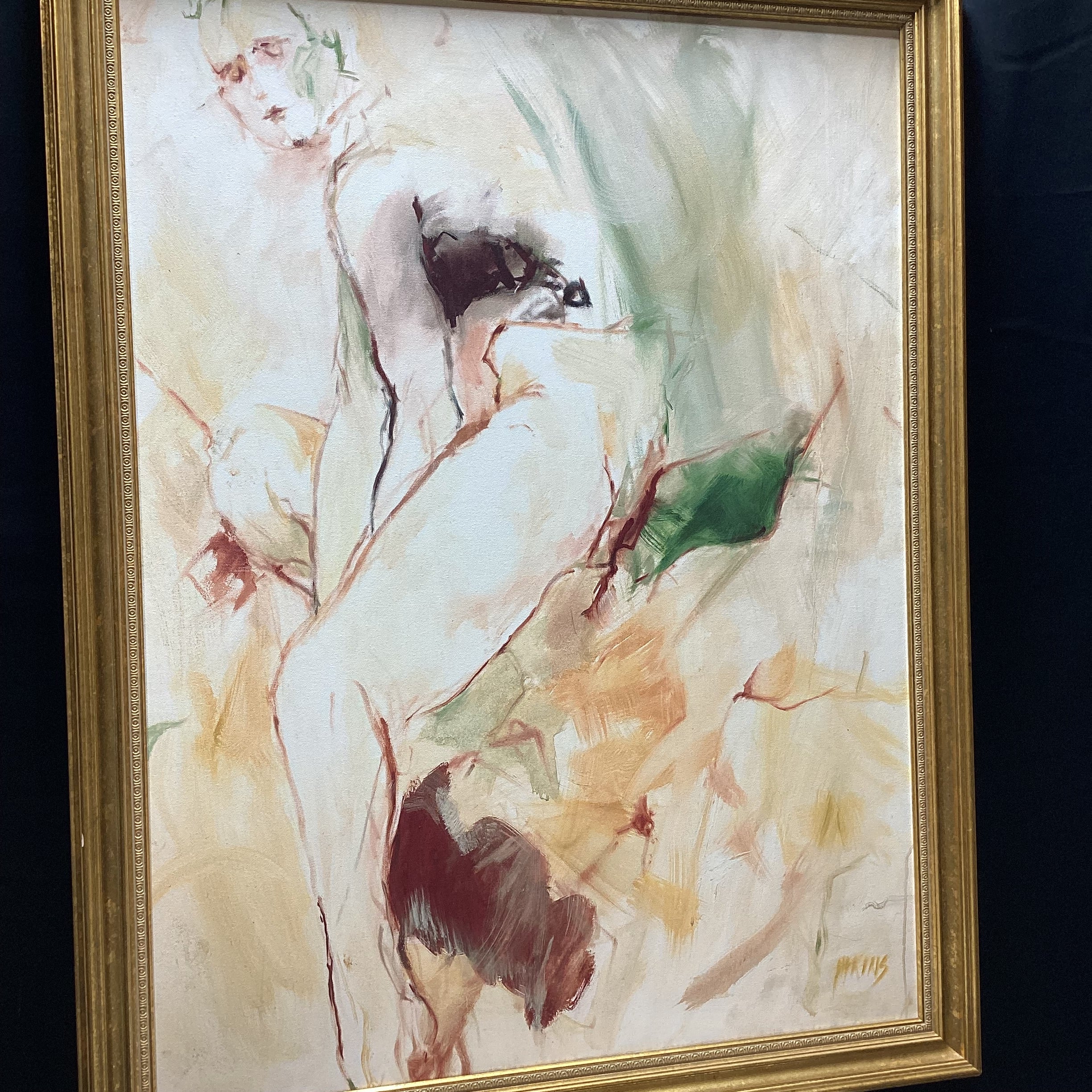Artist Signed Figure Study Painting Print In Gold Frame 35" x 45"