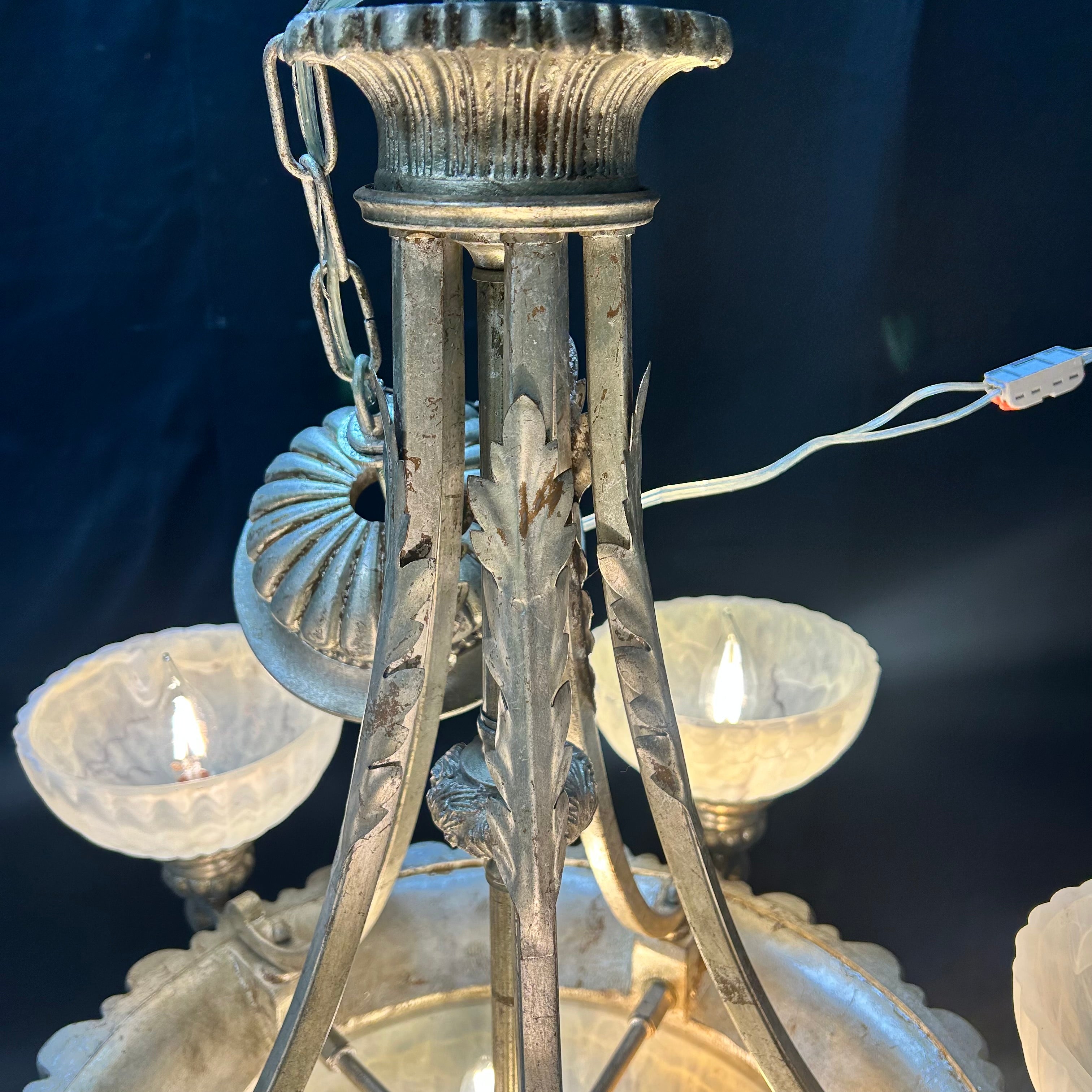 Neo-Classical 10 Light Metal With Marbled Glass Bowls 26"x 26"