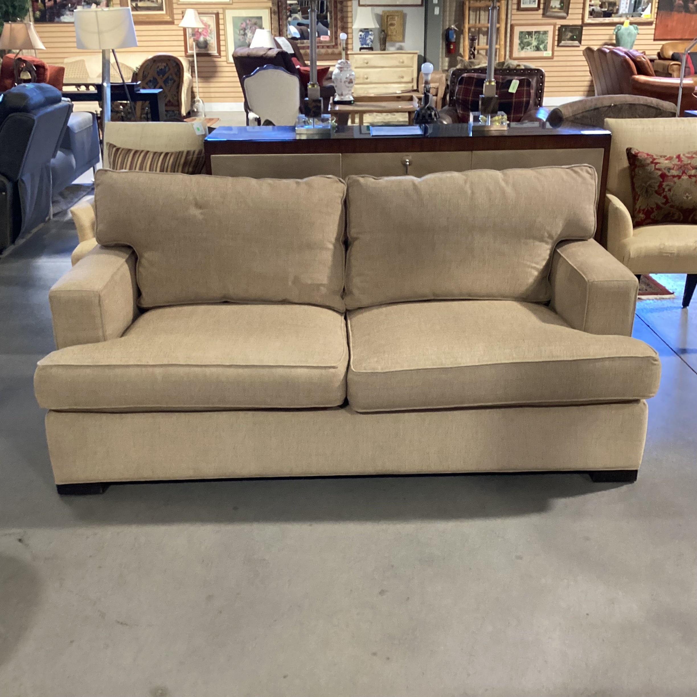 Beige Tan Woven Track Arm Sofa 76"x 40"x 31"