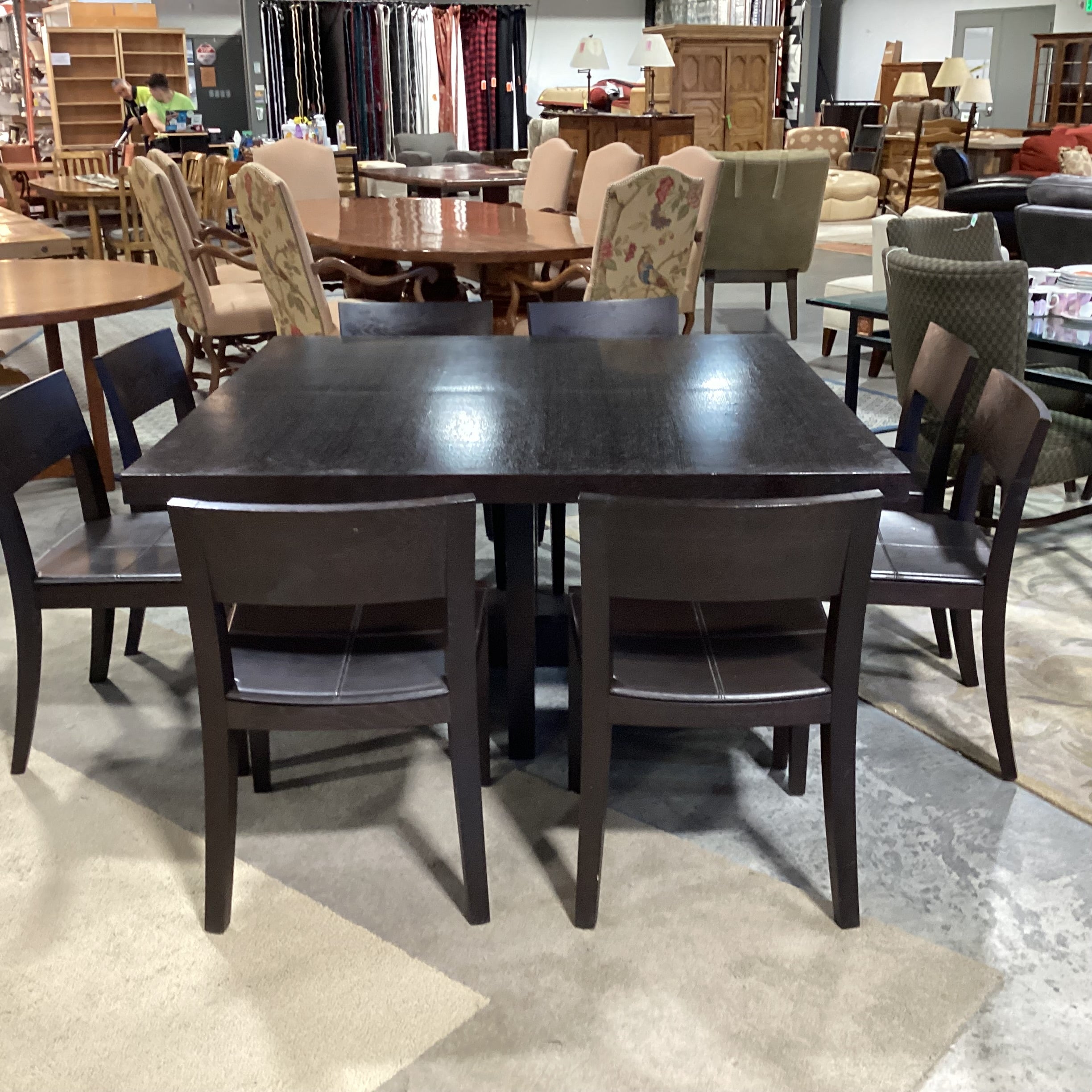 Casa Milano Italian Modern Japandi Design Table with 8 Wood & Leather Chairs Dining Set 59"x 59"x 29"