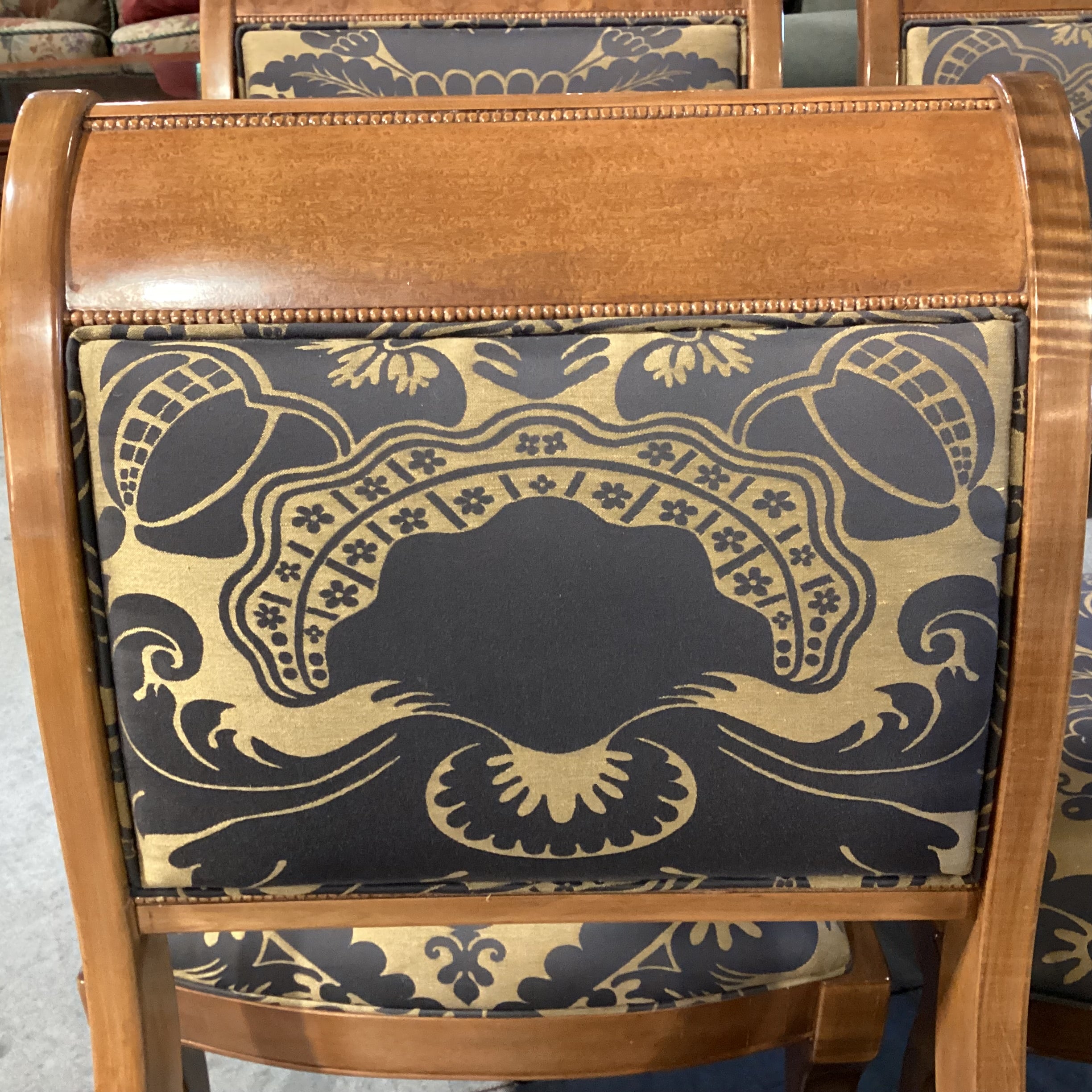 SET of 6 Carved Finished Wood Taupe Brown & Gold Art Deco Floral Dining Chairs 22"x 27"x 39"