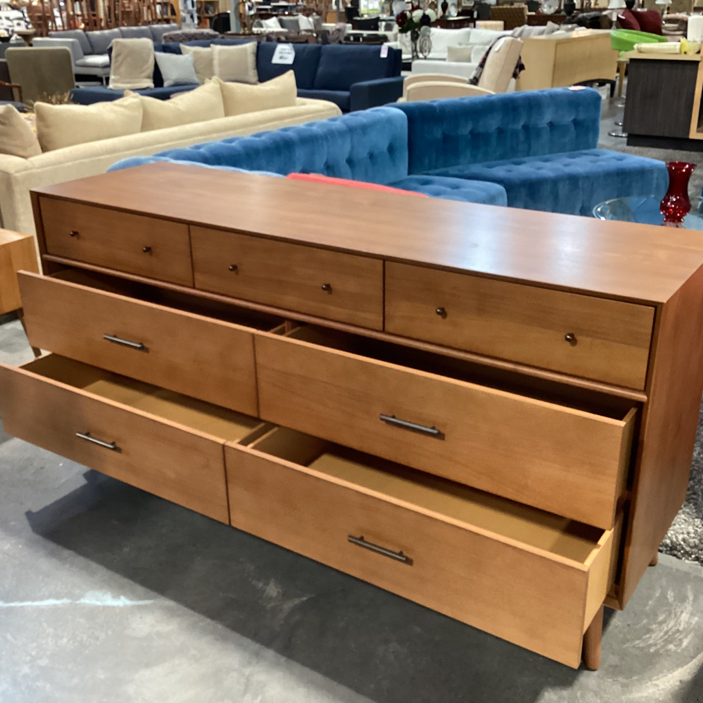 Williams Sonoma Mid Century Style Wood 7 Drawer Dresser 72"x 21"x 36"