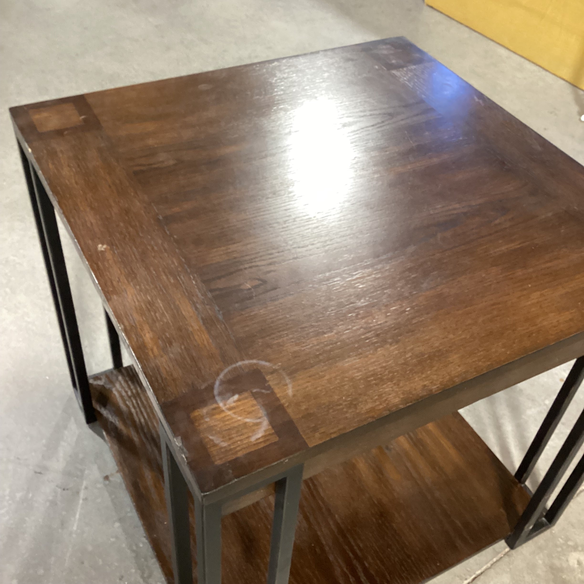 Dark Finish Wood and Metal with Bottom Shelf End Table 26"x 26"x 24"