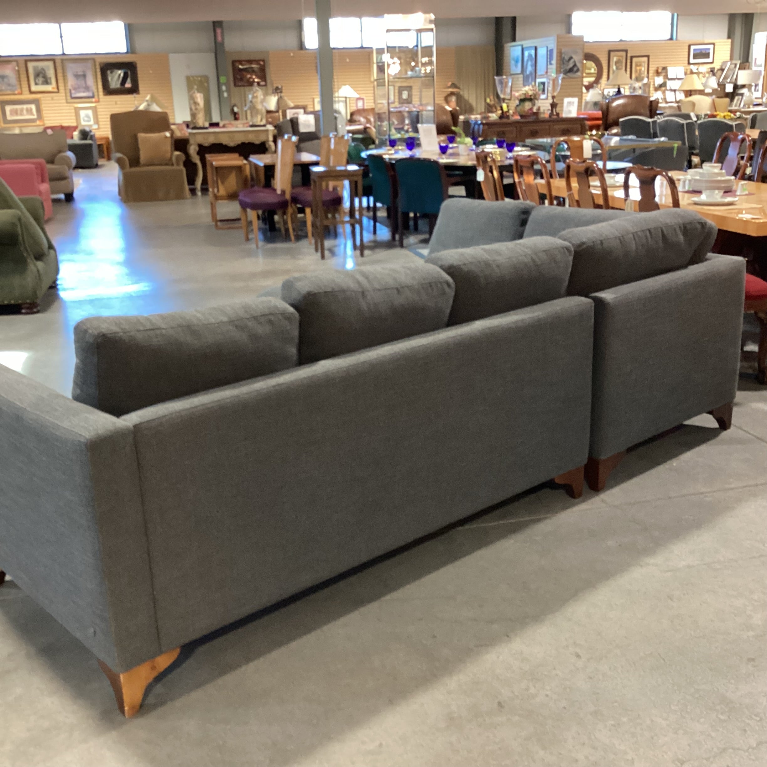 American Leather Furniture Grey Woven 2 Piece Sectional Sofa 107"x 81"x 37"x 28"