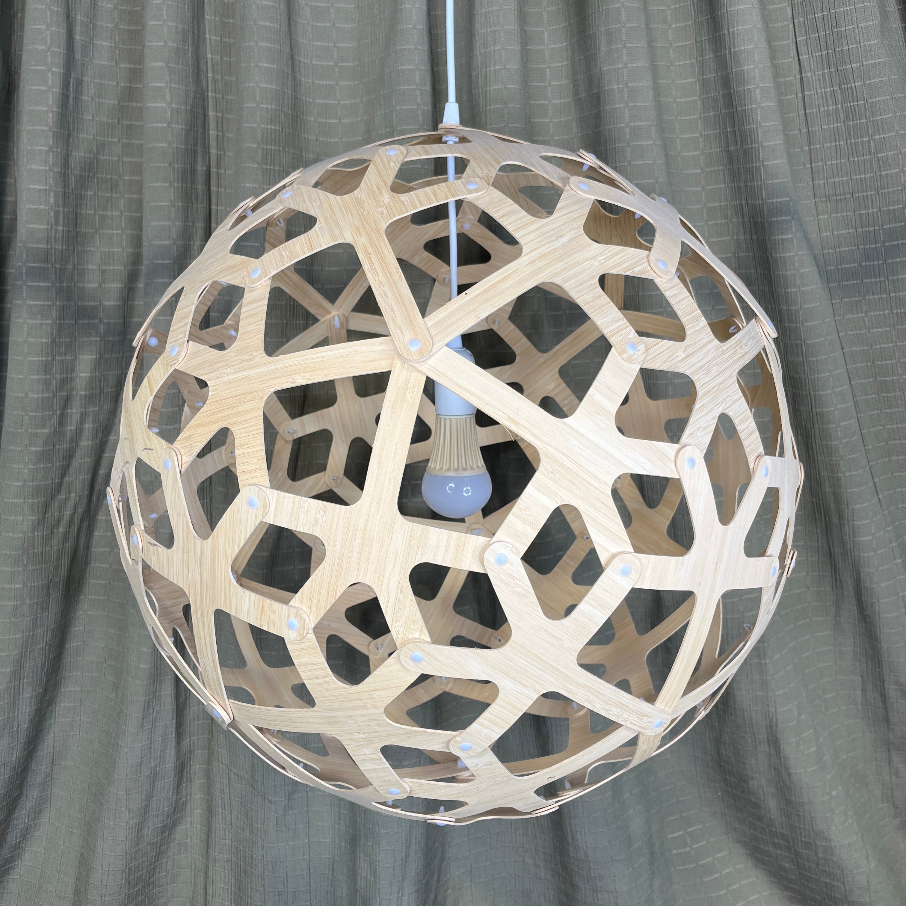 David Trubridge Coral 1-Light Floral Geometric Bamboo Sphere Ceiling Pendant 24" Diameter x 56"