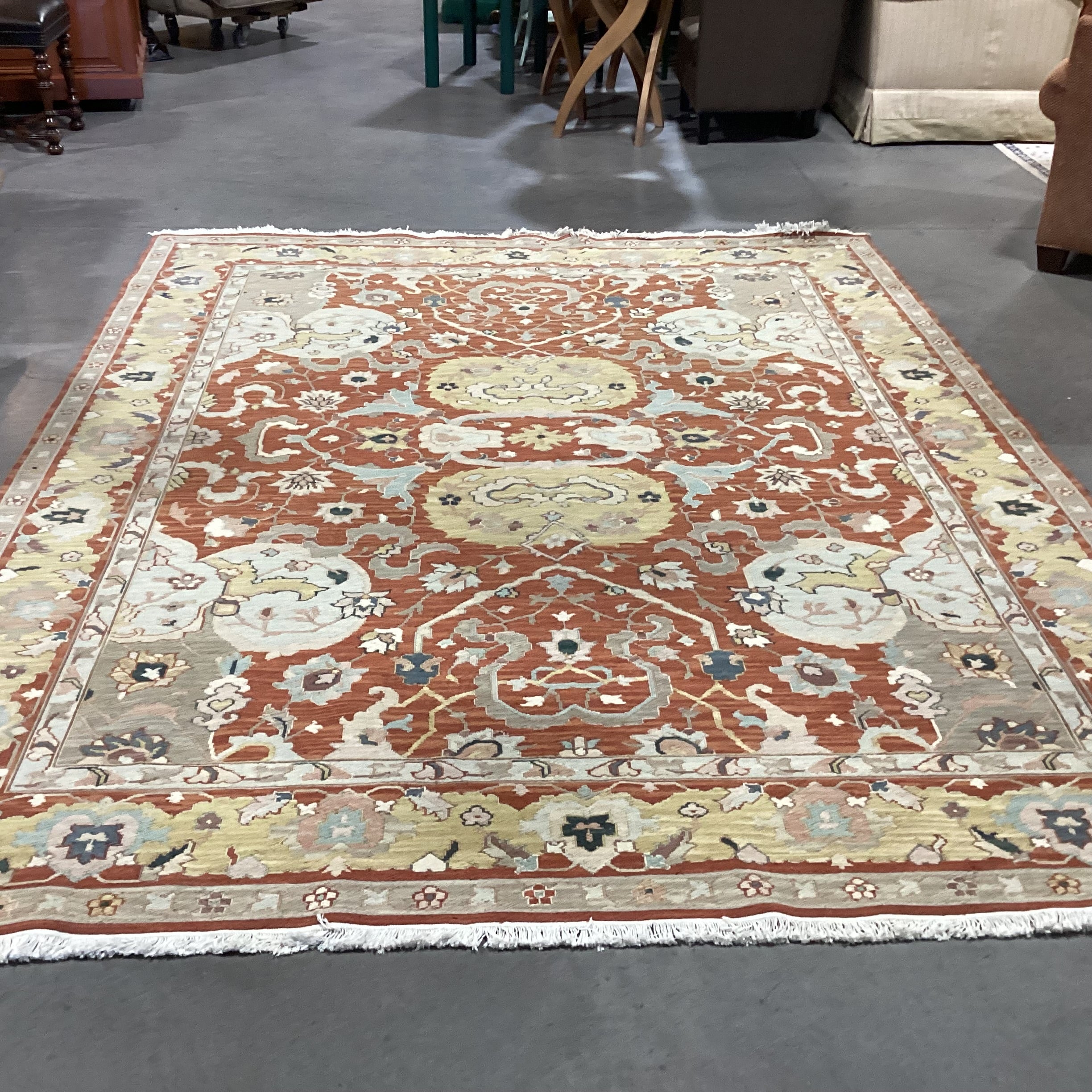 Burnt Orange Gold &  Taupe Hand Woven Wool Rug 7' 10" x 10' 3"