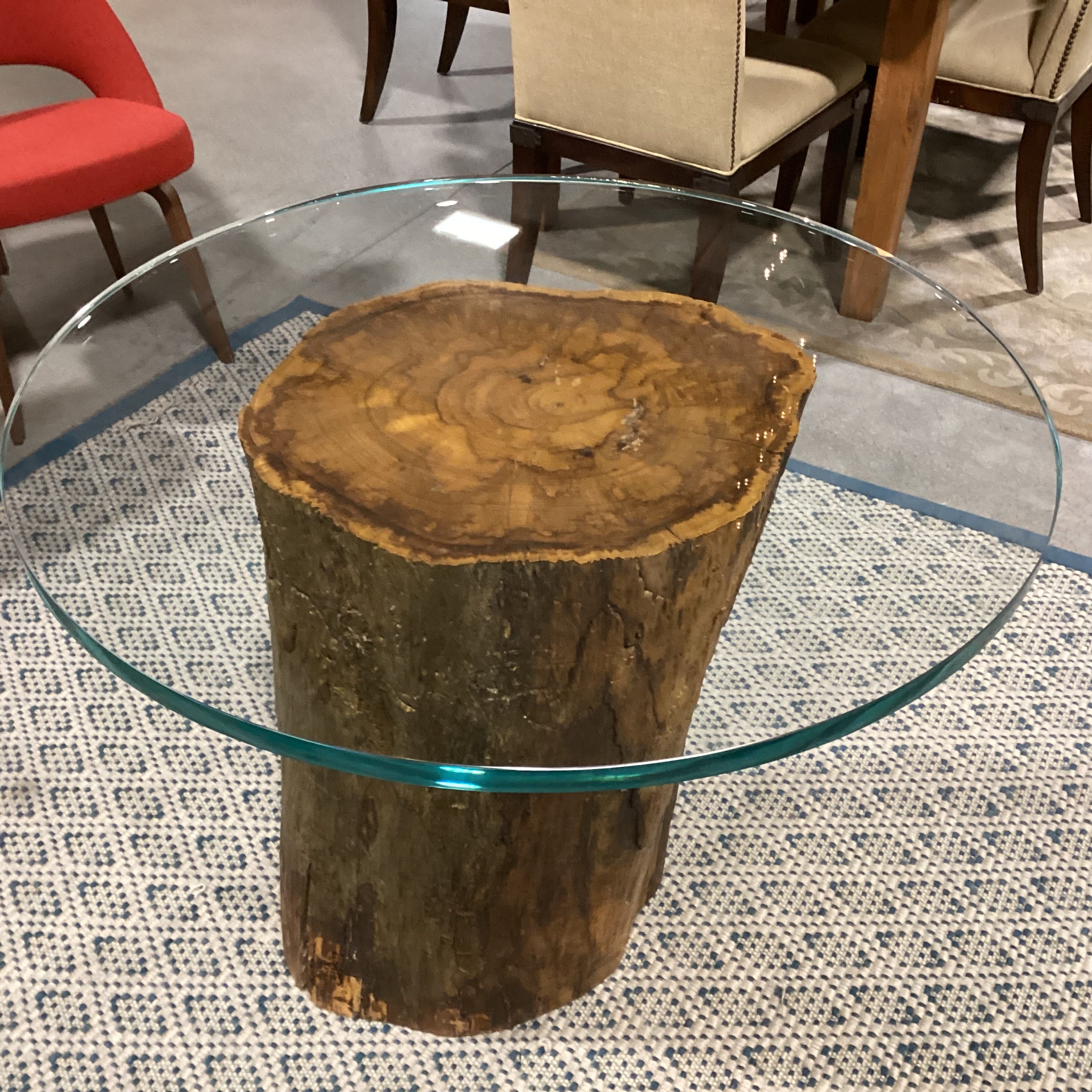 Solid Log Stump with Round Thick Glass Dining Table 38" Diameter x 29"