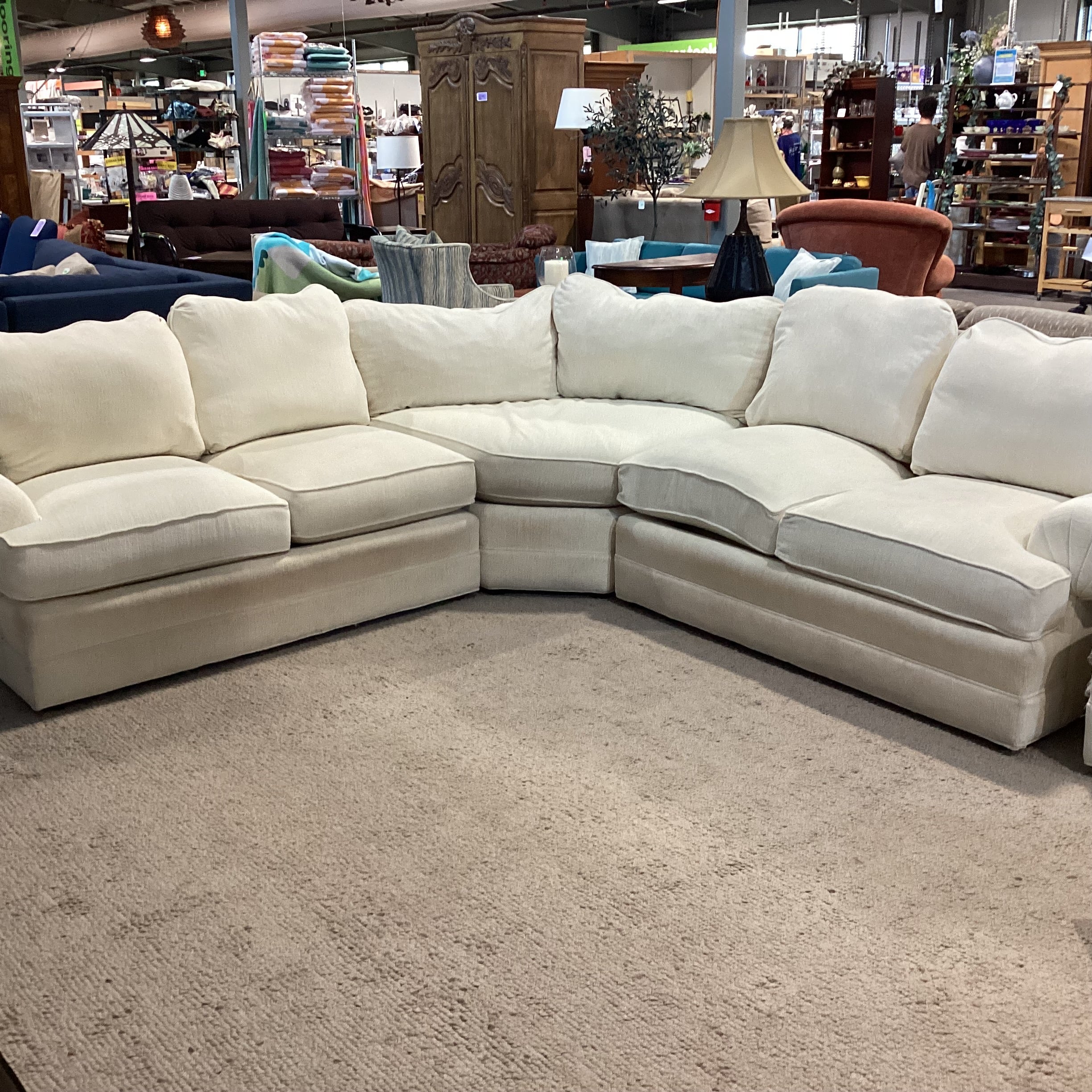 Cream Chenille Woven 4 Piece with Ottoman Sectional 107"x 107"x 41"x 31"