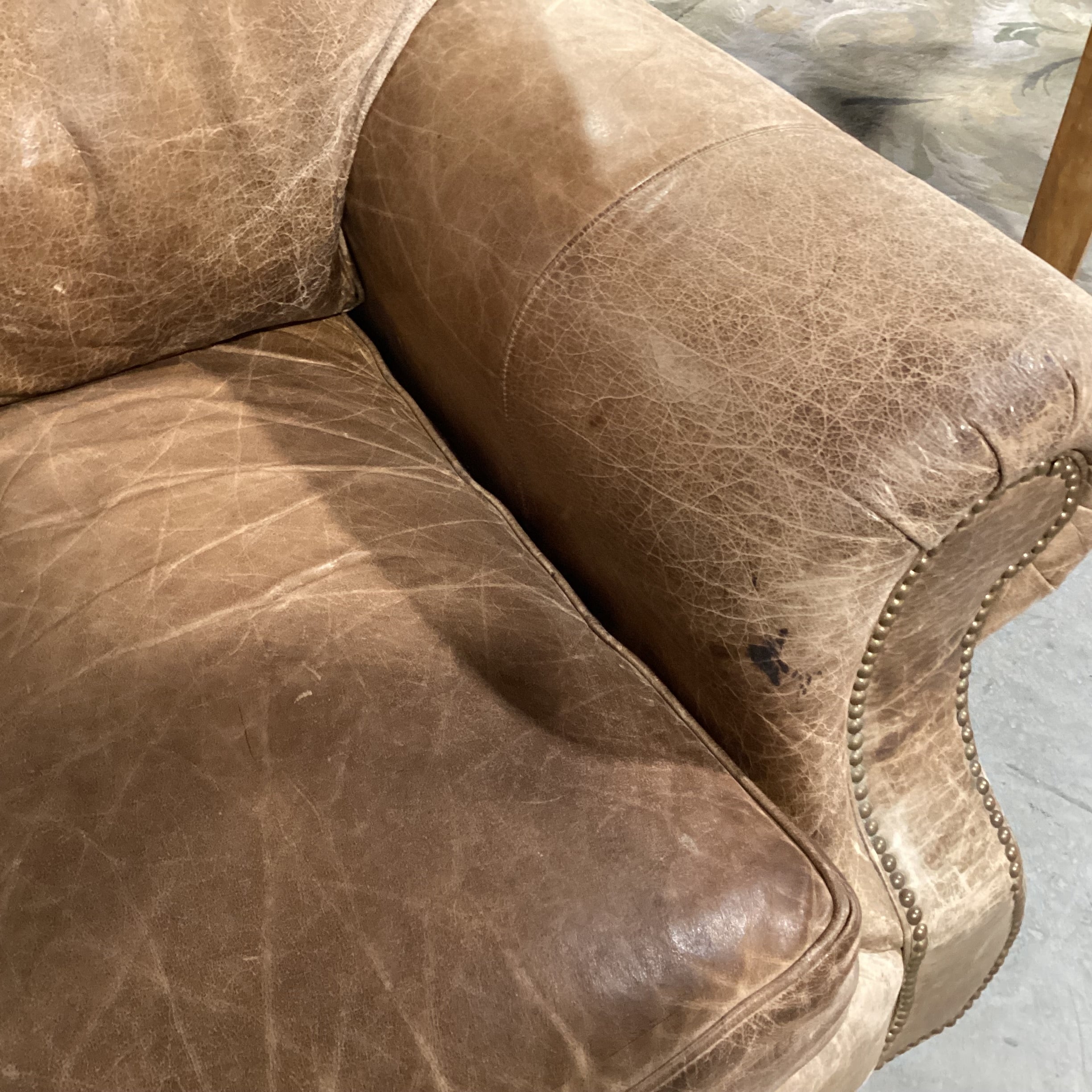 Leather Nailhead Arch Back Roll Arm Sofa 87"x 41"x 36"