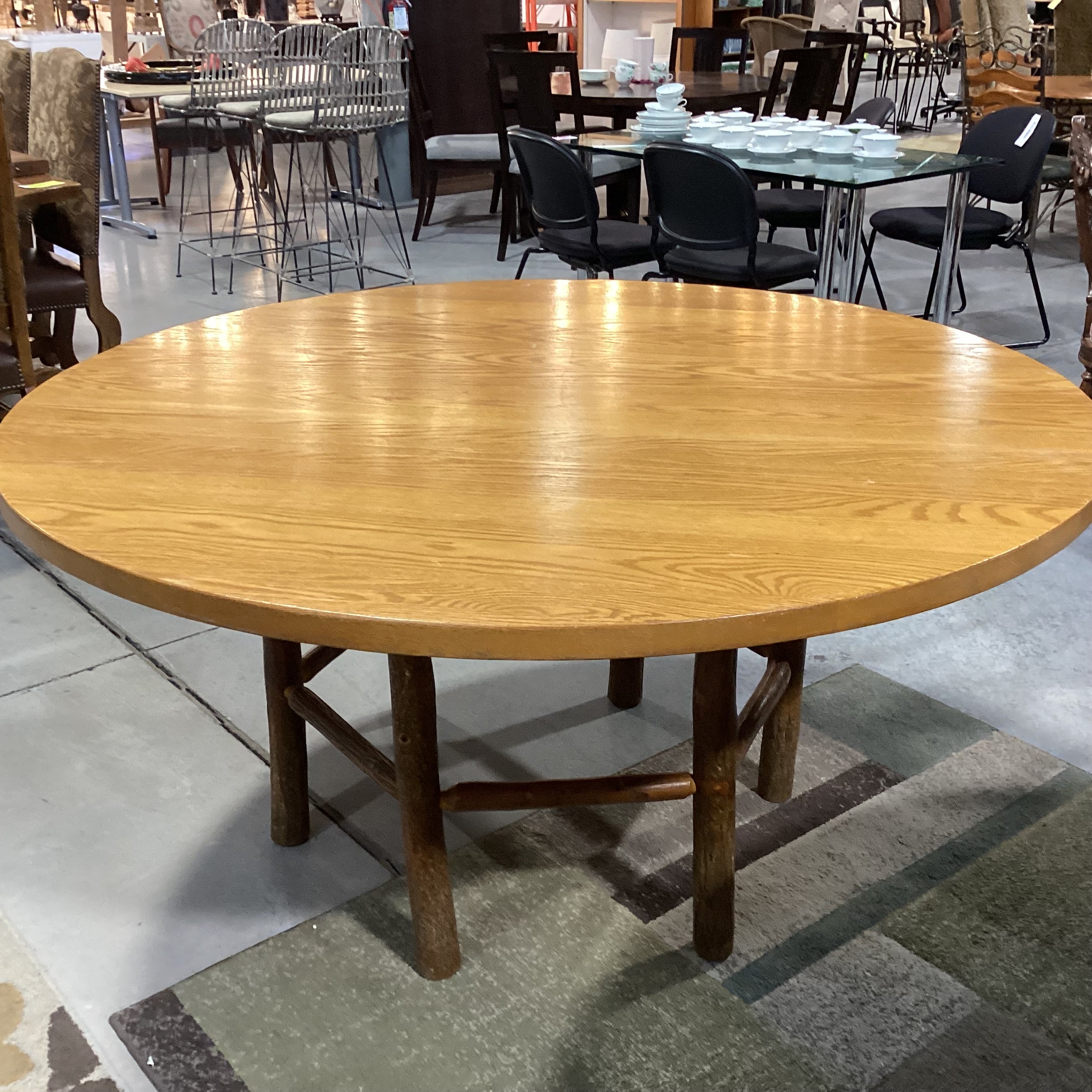 Old Hickory Log & Round Wood Top Dining Table 60" Diameter x 30"