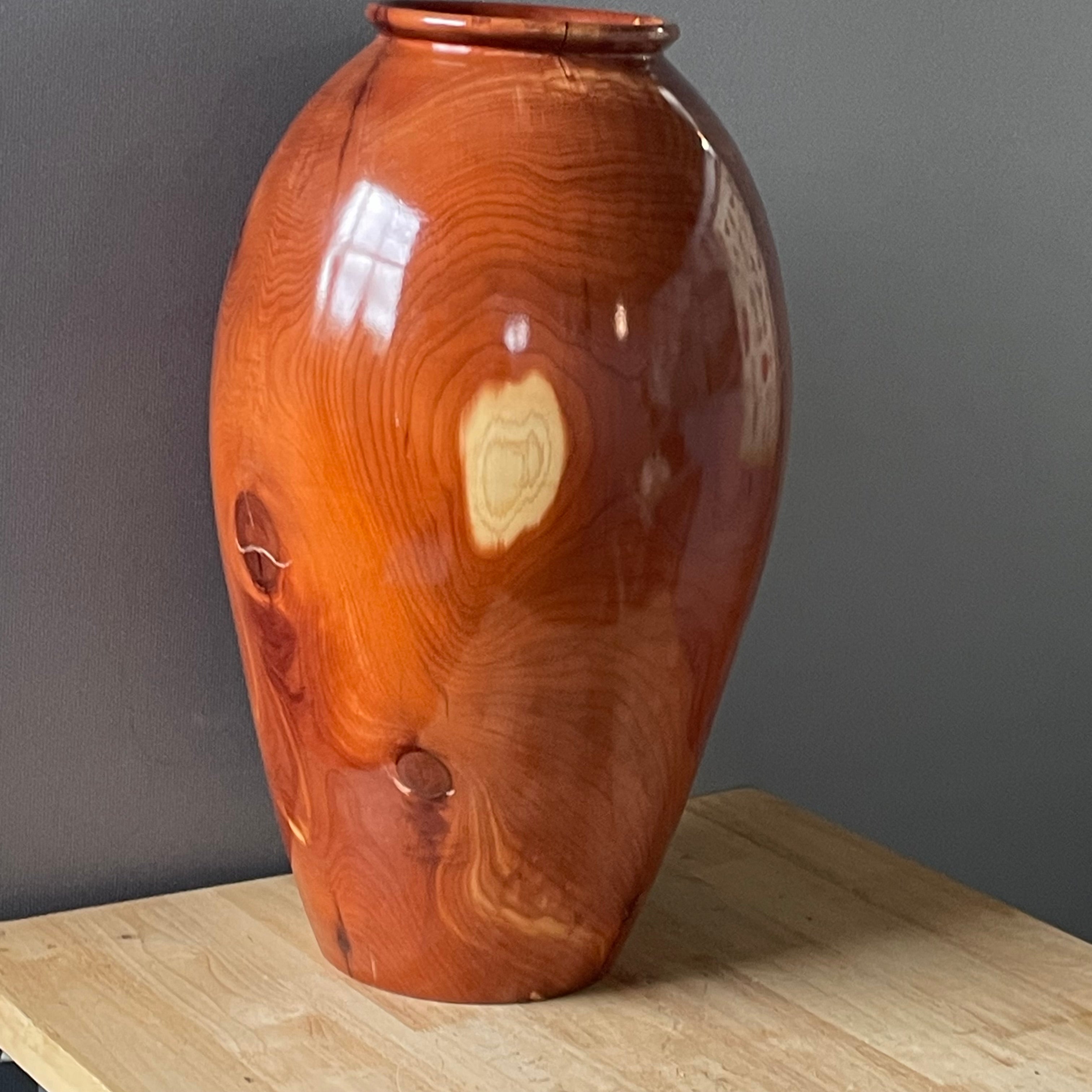 John Scott, Colorado Artist Hand-Turned Burl Wood Vase, 12"x 21"