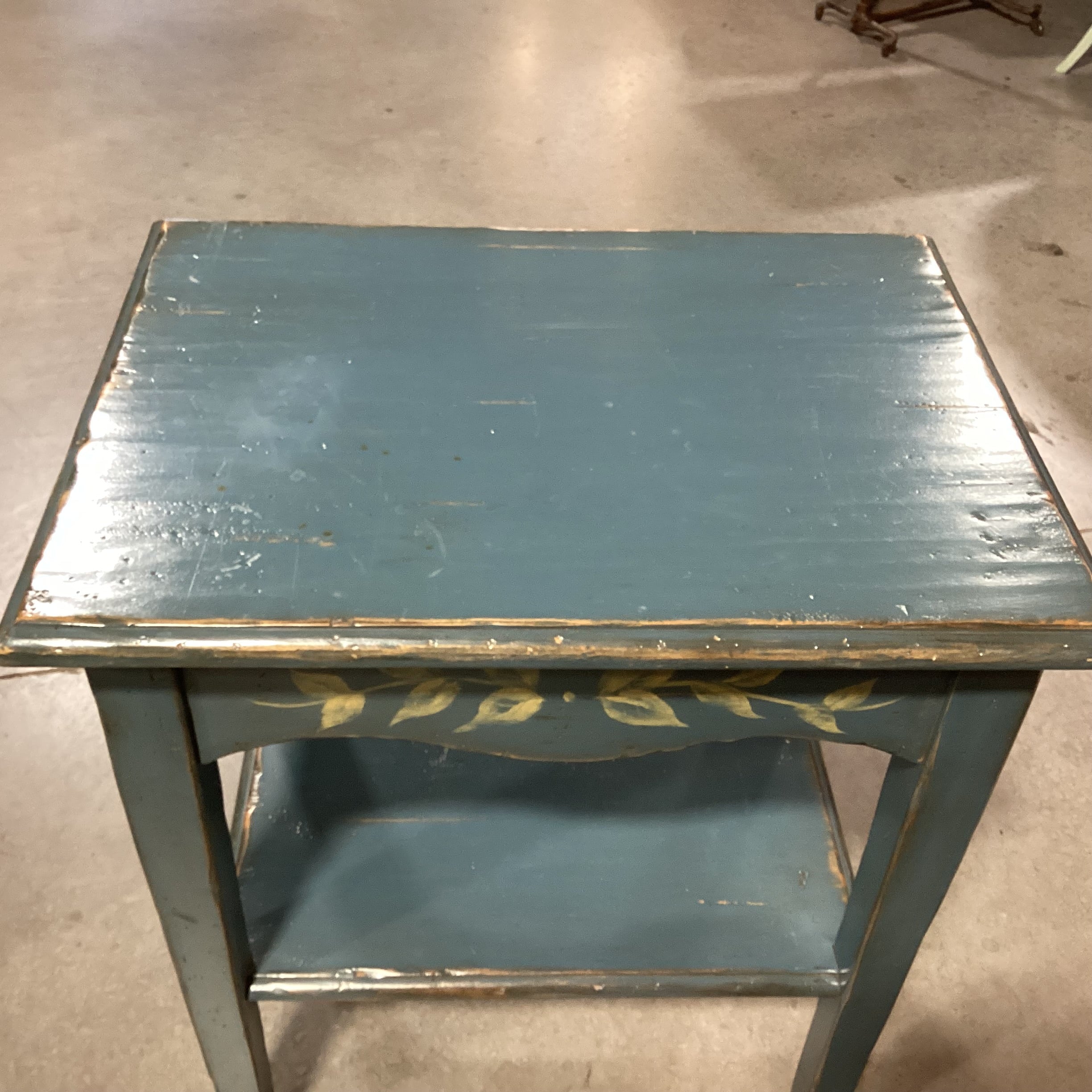 Woodland Furniture Blue Distressed Carved Wood End Table 24"x 18"x 28"