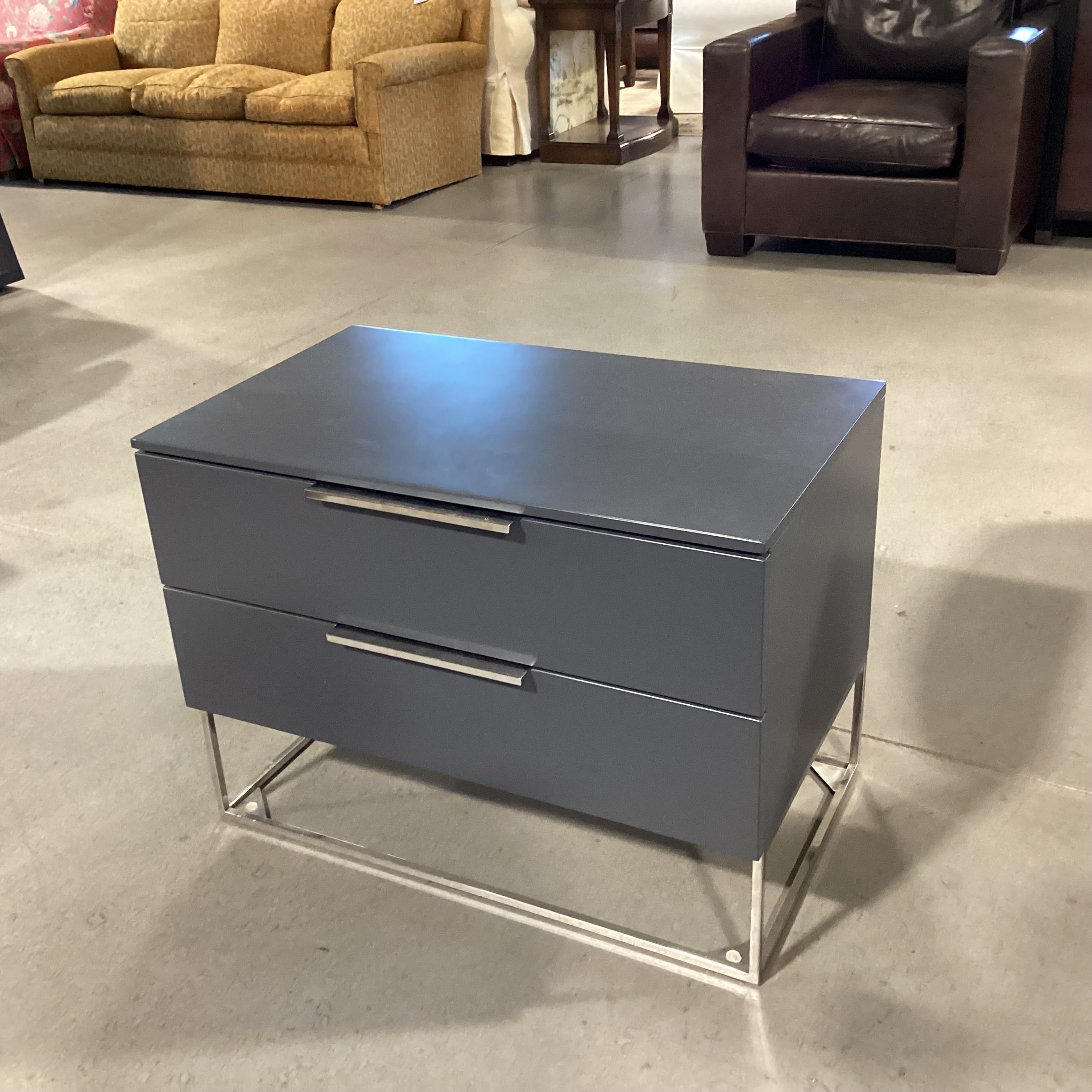 Grey Lacquered & Chrome with Soft Close Linen Lined Drawers End Table
