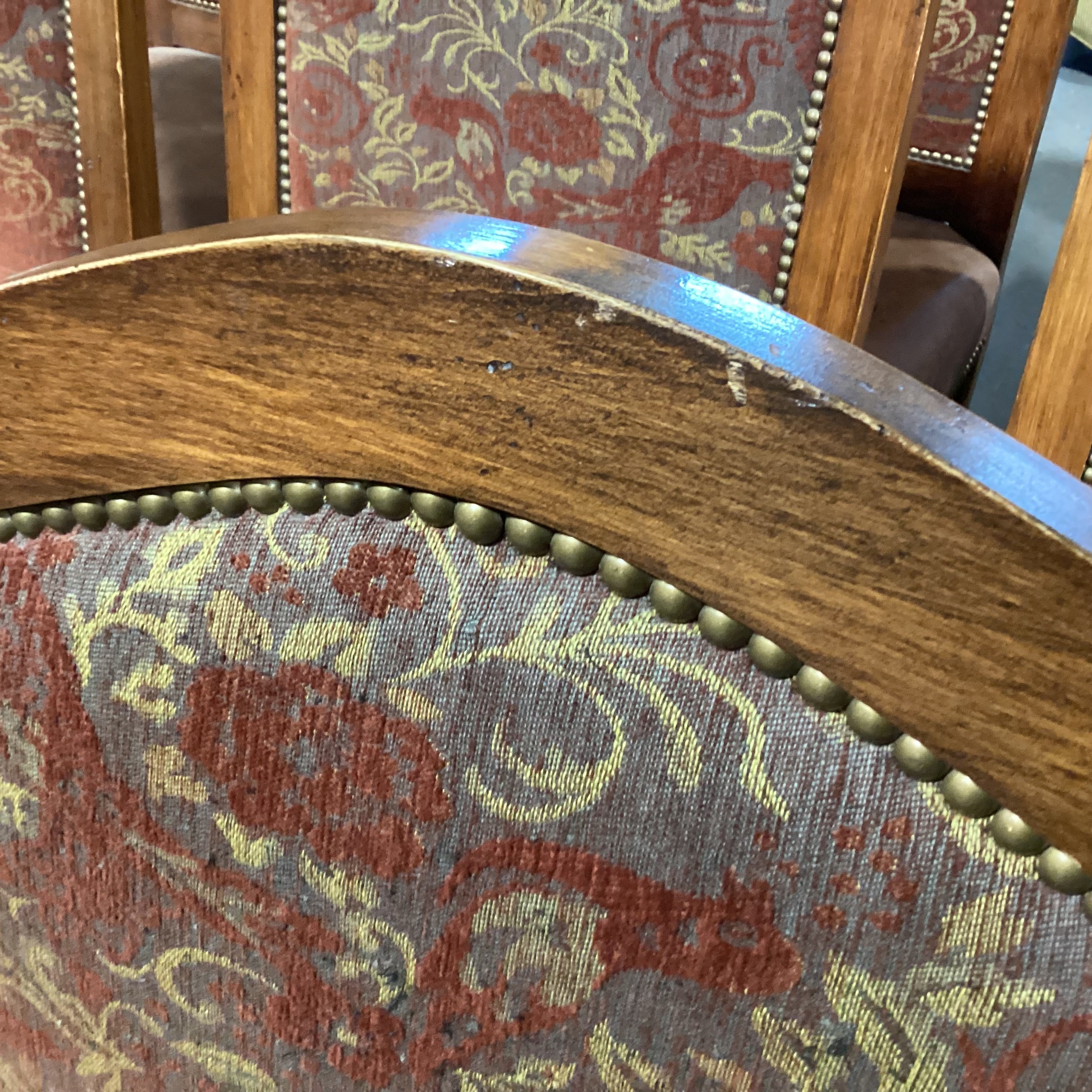 SET of 8 Gina B Custom Carved Wood Leather & Upholstery Nailhead Dining Chair 22"x 24"x 43"