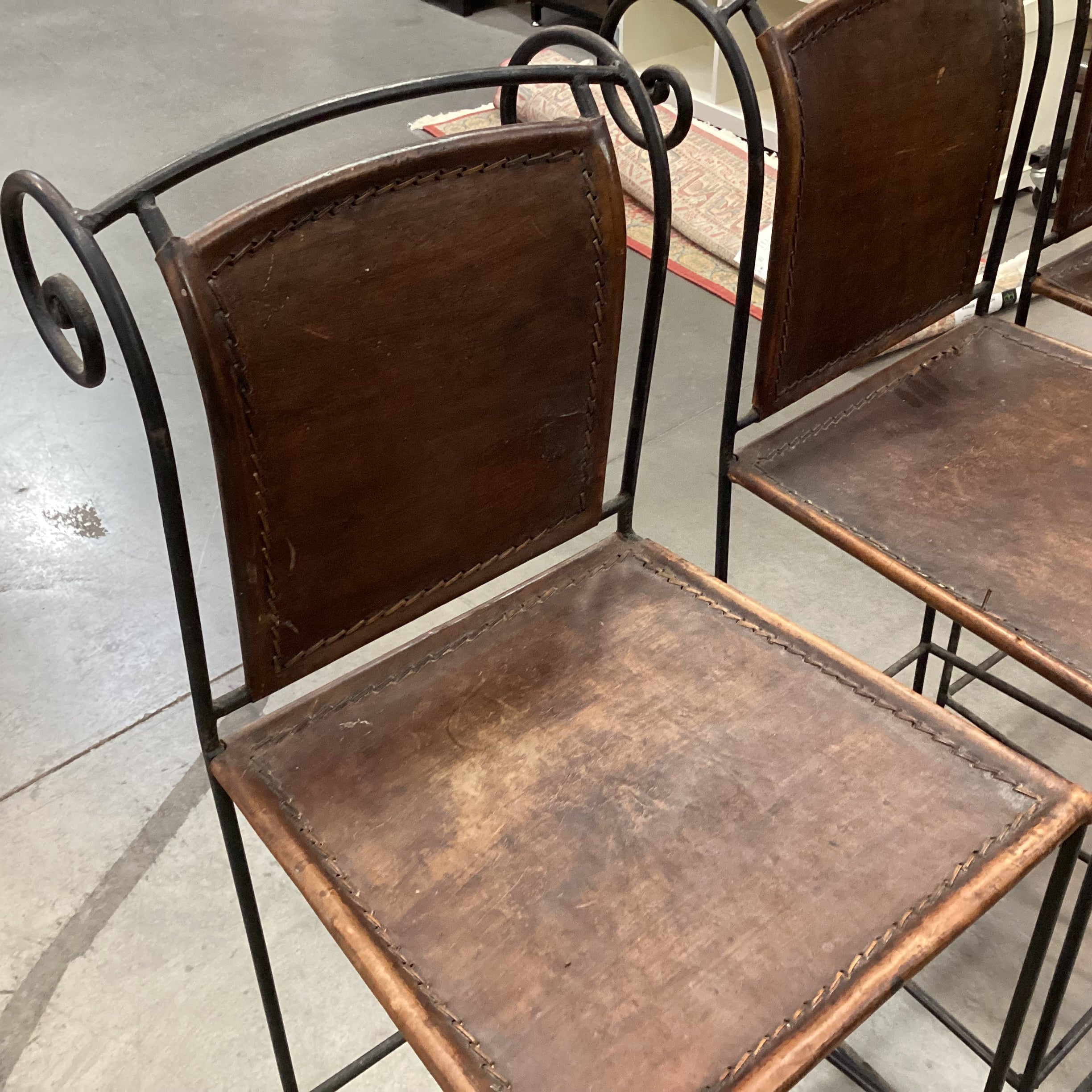 SET of 3 Iron & Distressed Leather Barstools 30.5"
