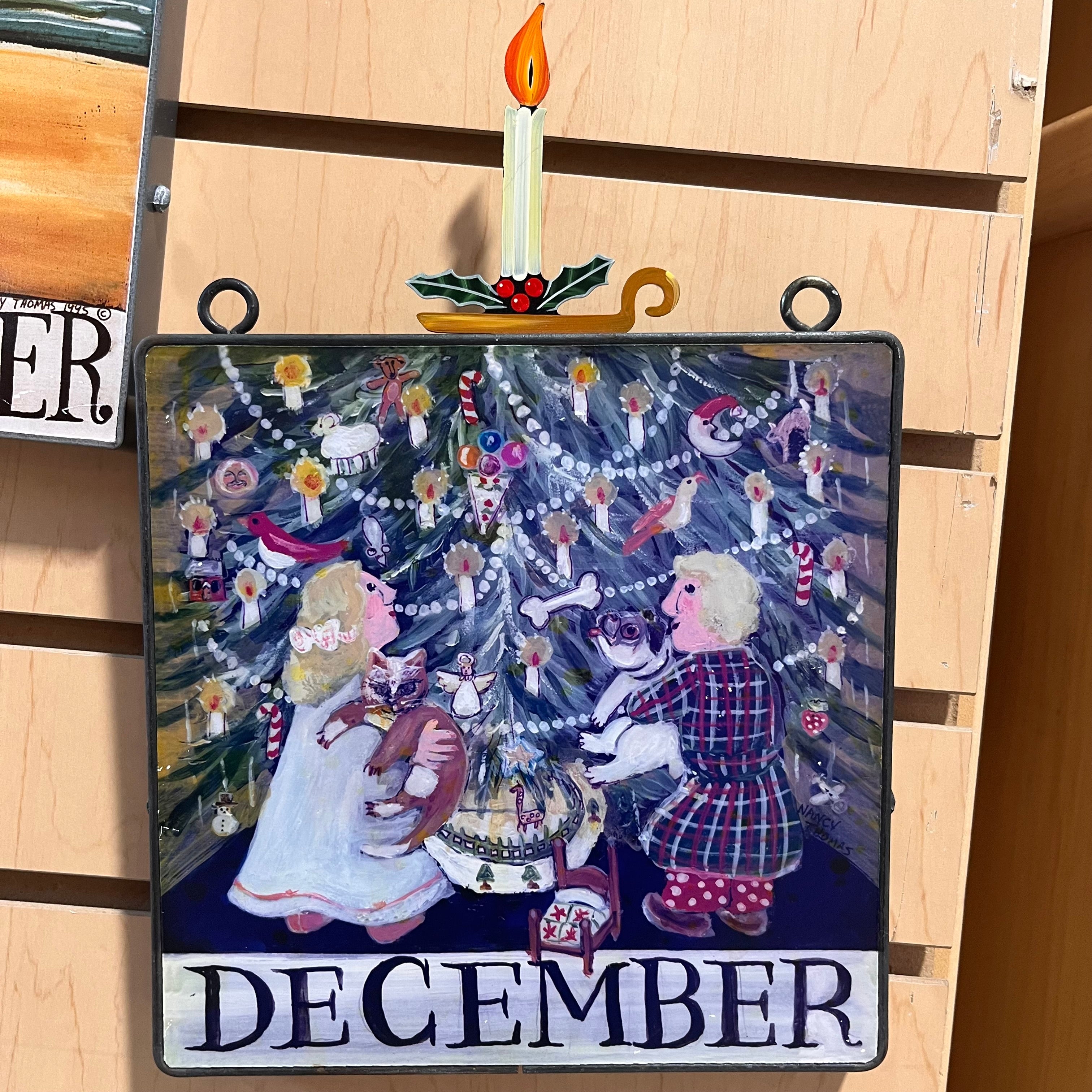 Nancy Thomas Folk Art Calendar Plaque: December Wall Decor; 8"x 11"