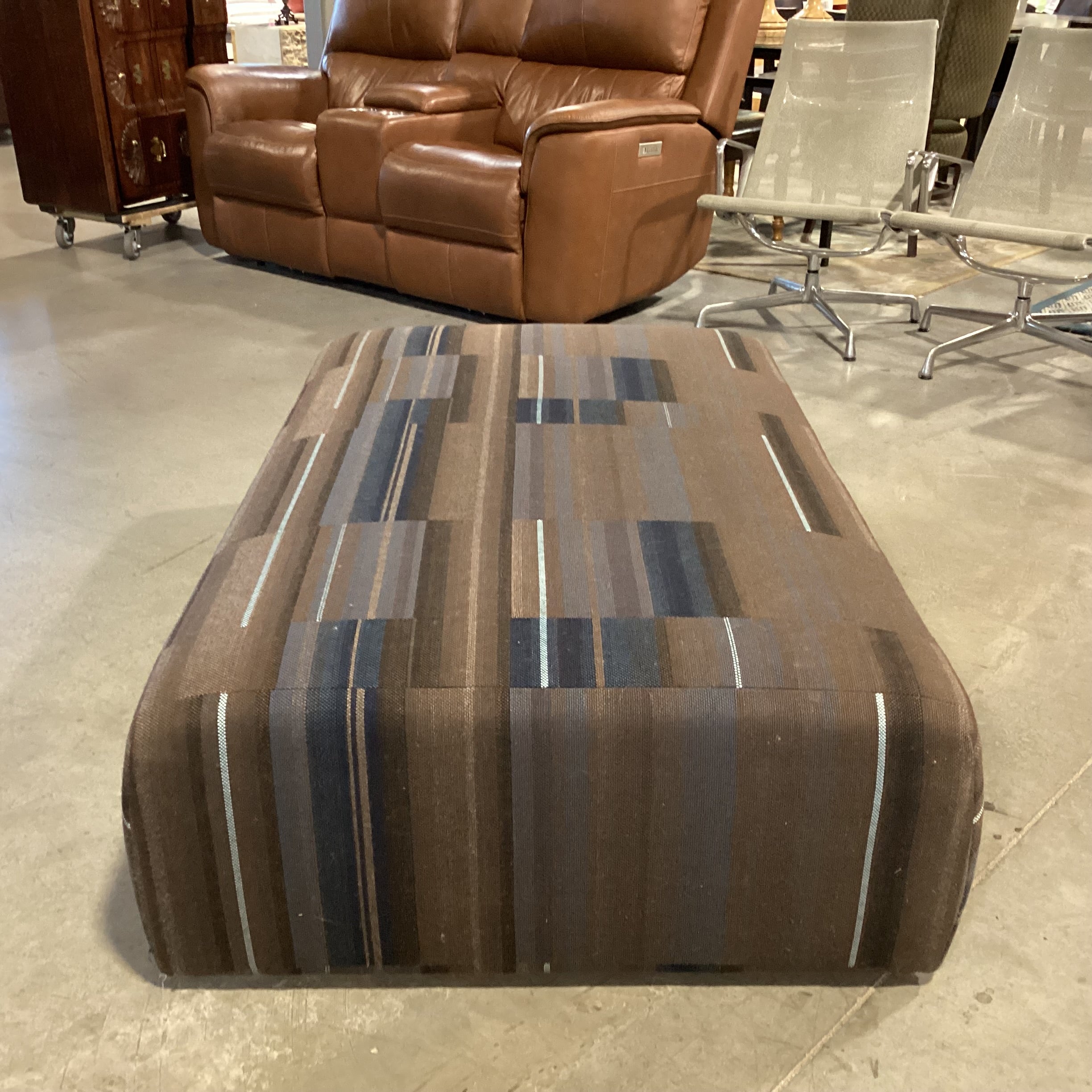 Custom Brown Taupe & Blues Woven Modern Cocktail Ottoman 61"x 37"x 17"