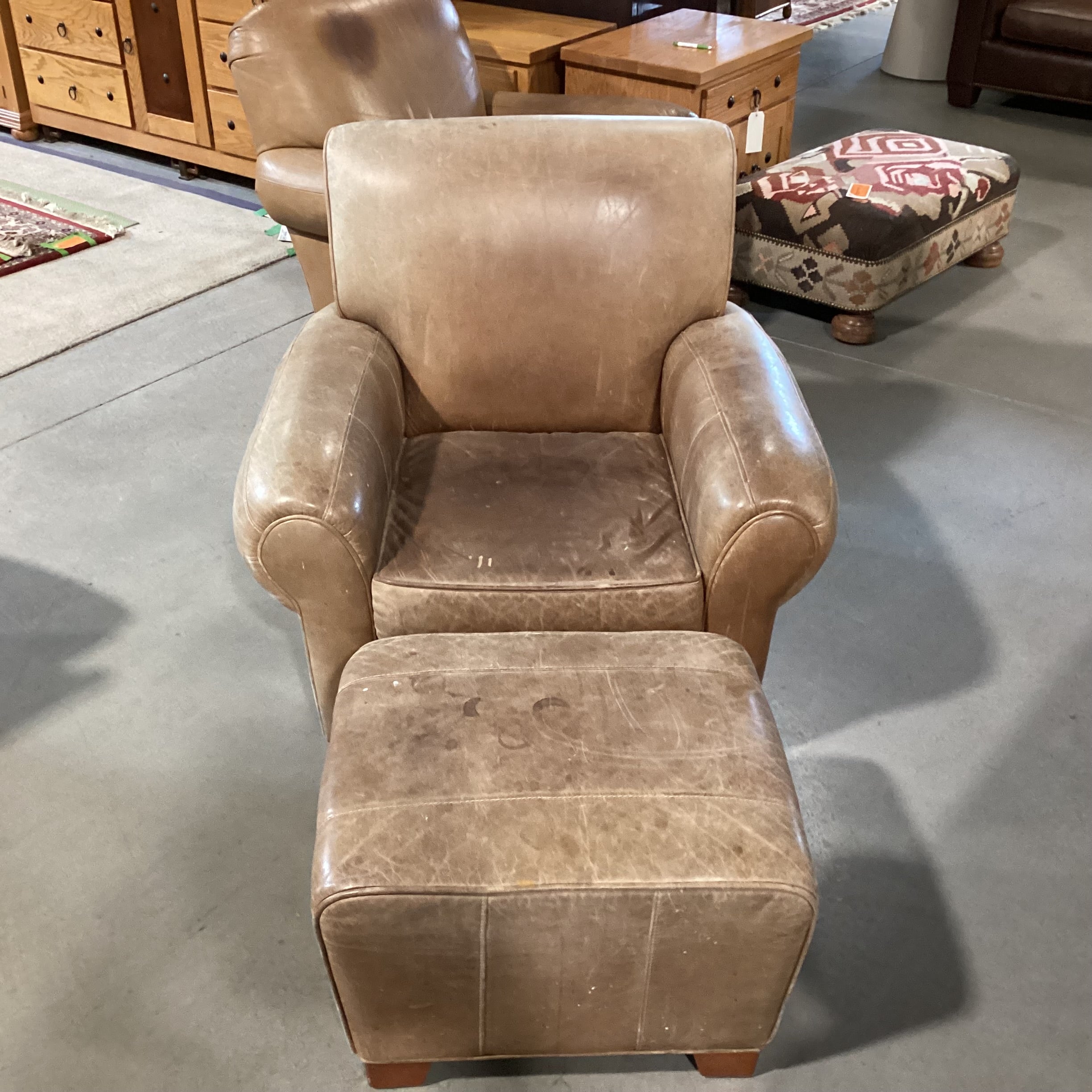 Brown Leather with Ottoman Club Chair 36"x 34"x 36"