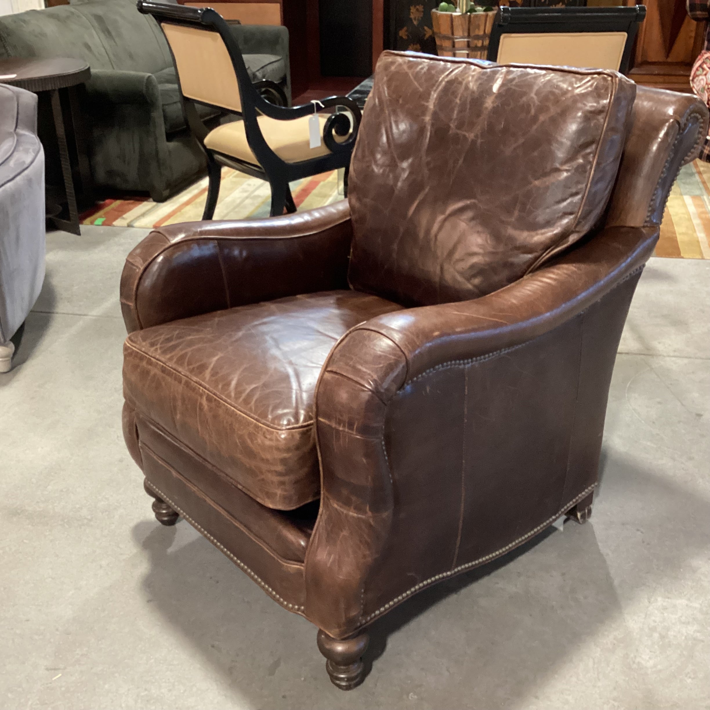 Distressed Leather Nailhead Club Chair 32"x 42"x 38"