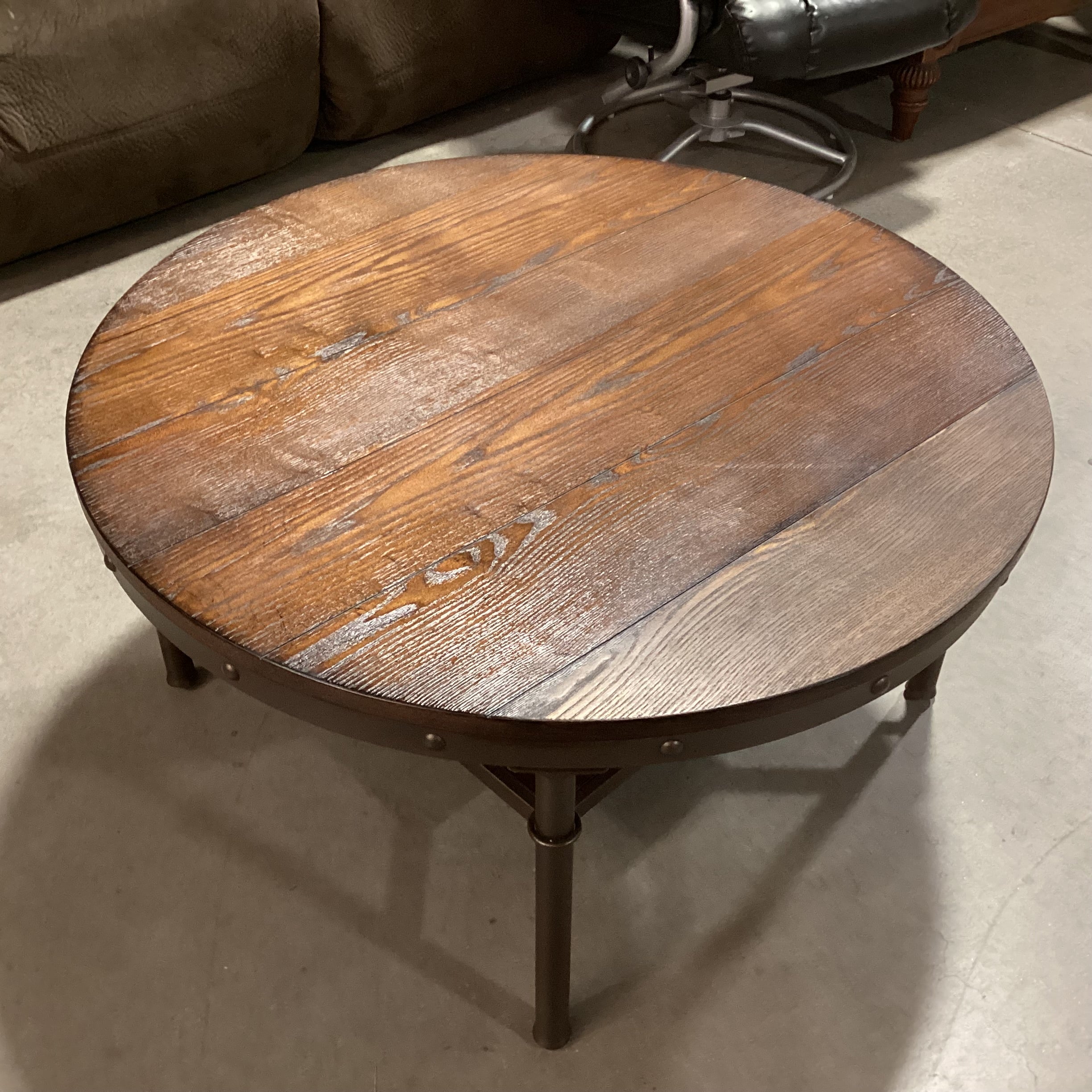 Ashley Furniture Round Wood & Iron Coffee Table 38" Diameter x 19"