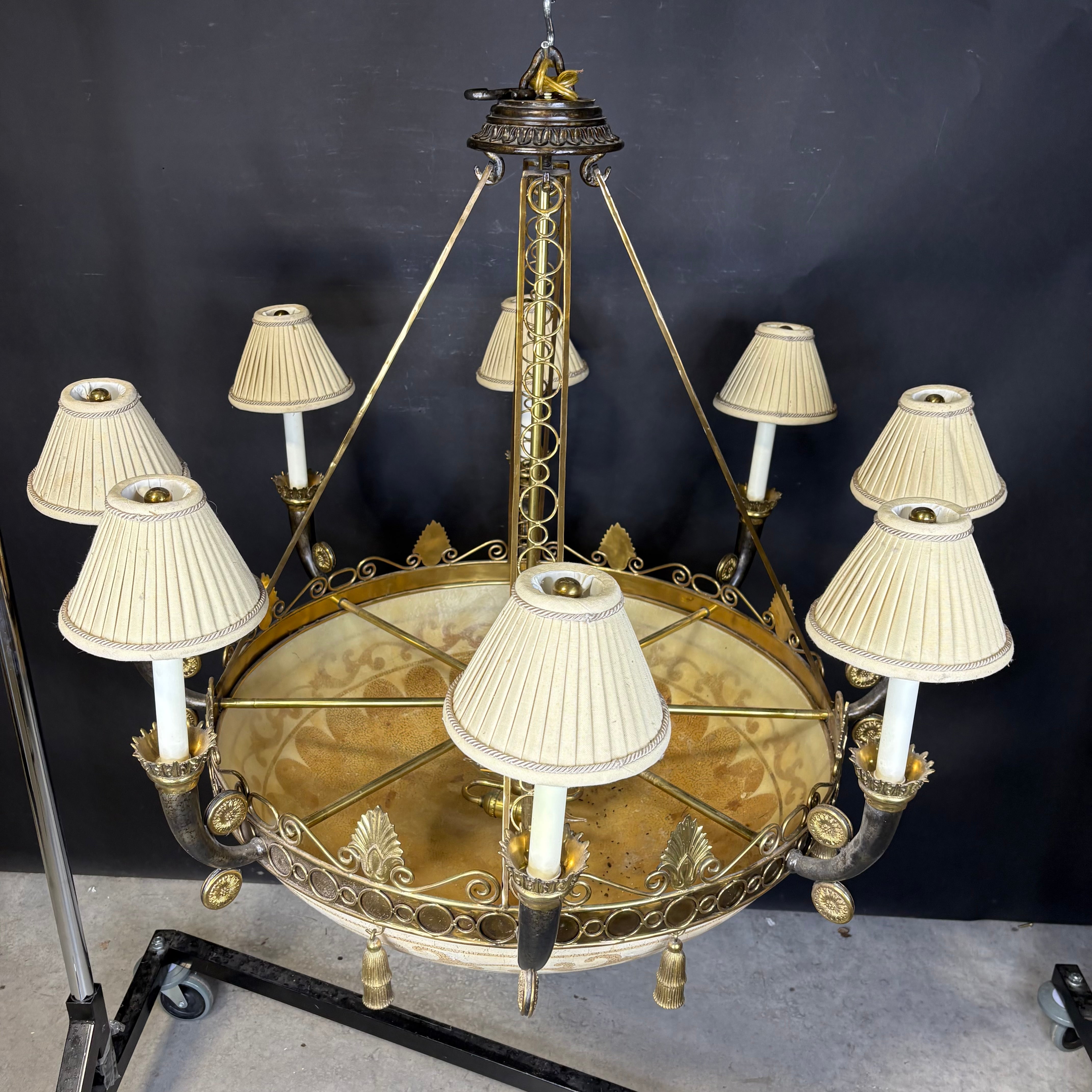 Maitland Smith Ostrich Egg 10-Light Ornate Bronze and Brass with Shades Chandelier 42” Diameter x 46”