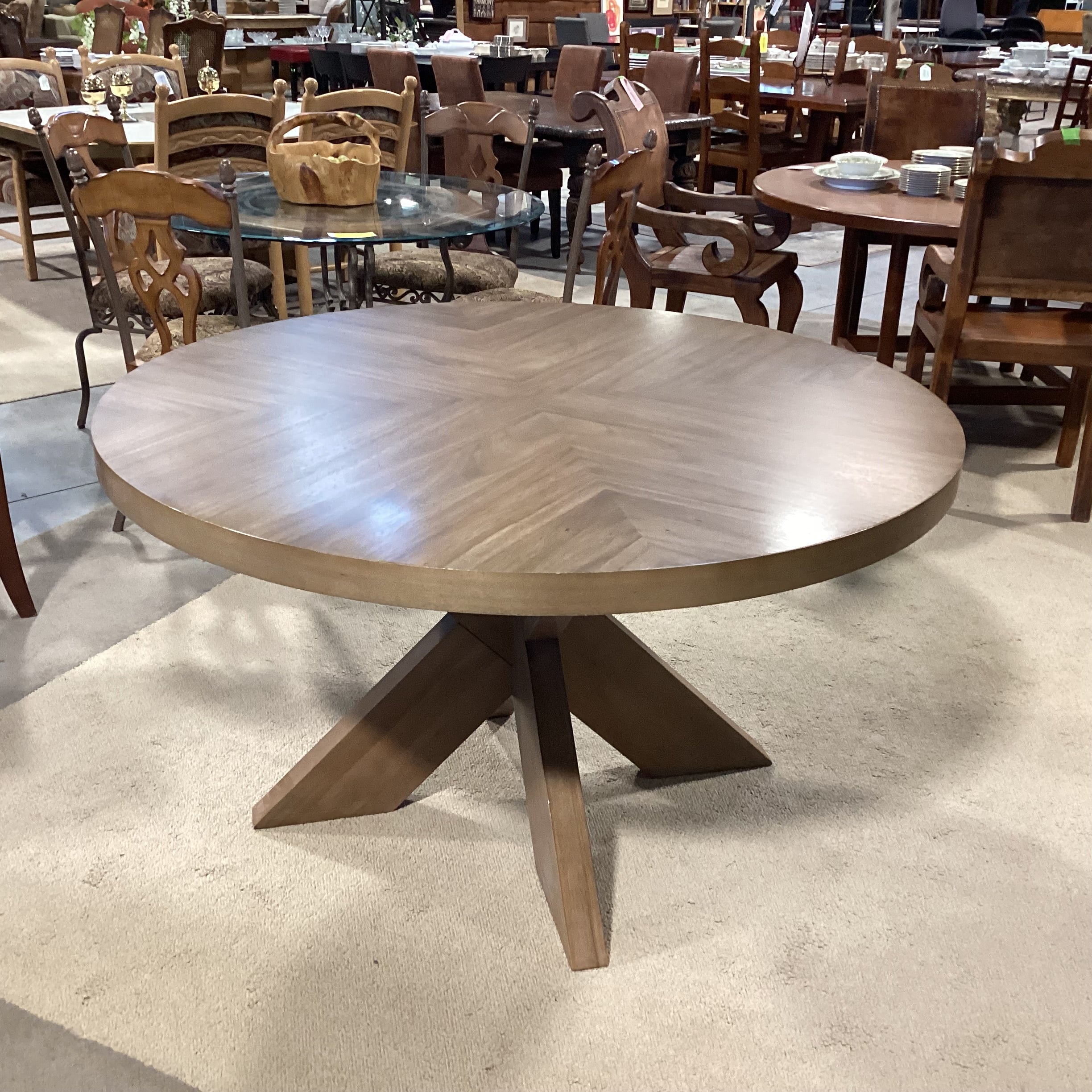 Samson International Light Green Grey Finish Wood & Veneer with X Style Pedestal Dining Table 54" Diameter x 30"