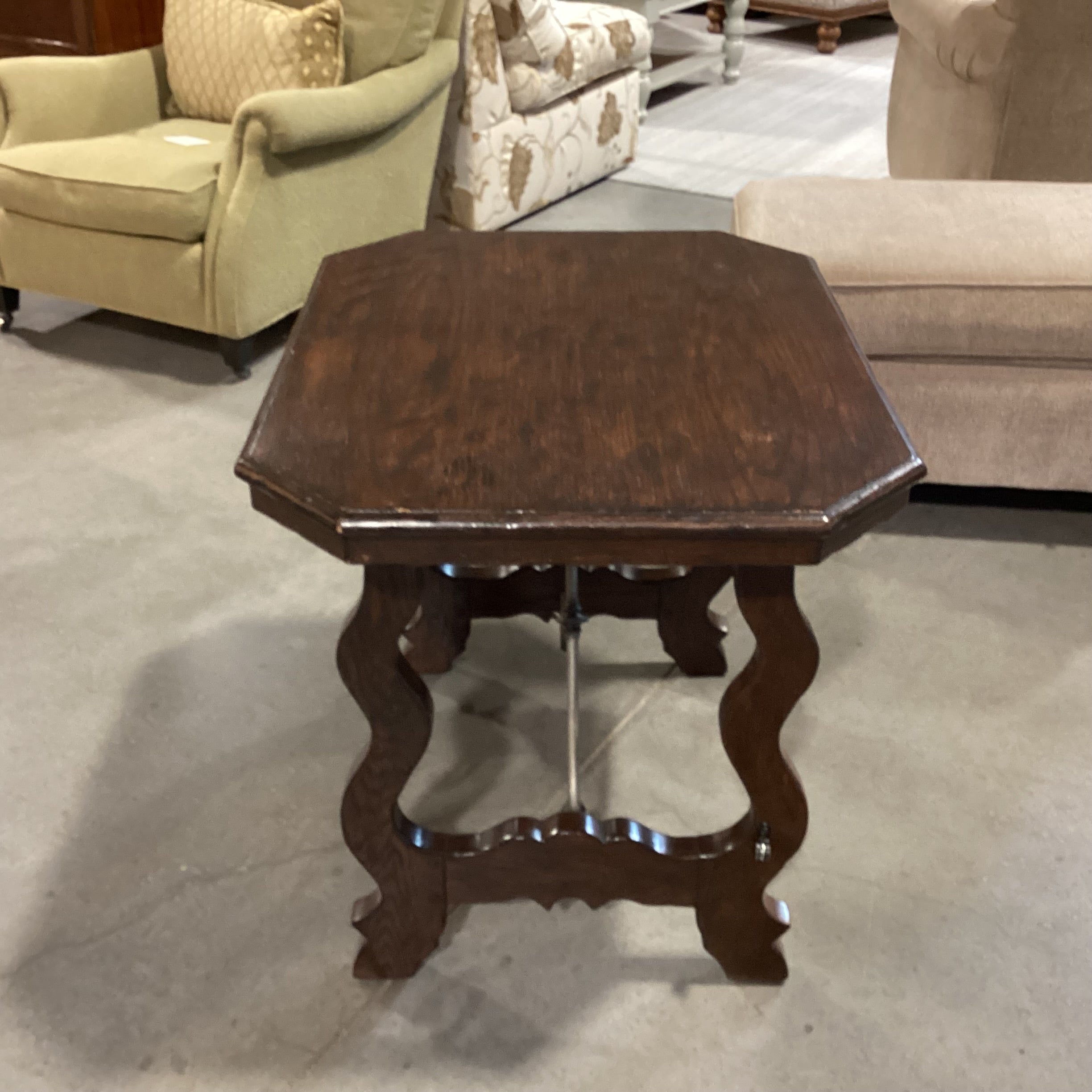 Collection Reproductions Dark Finish Carved Wood & Iron Stringer End Table 30"x 24"x 25.5"