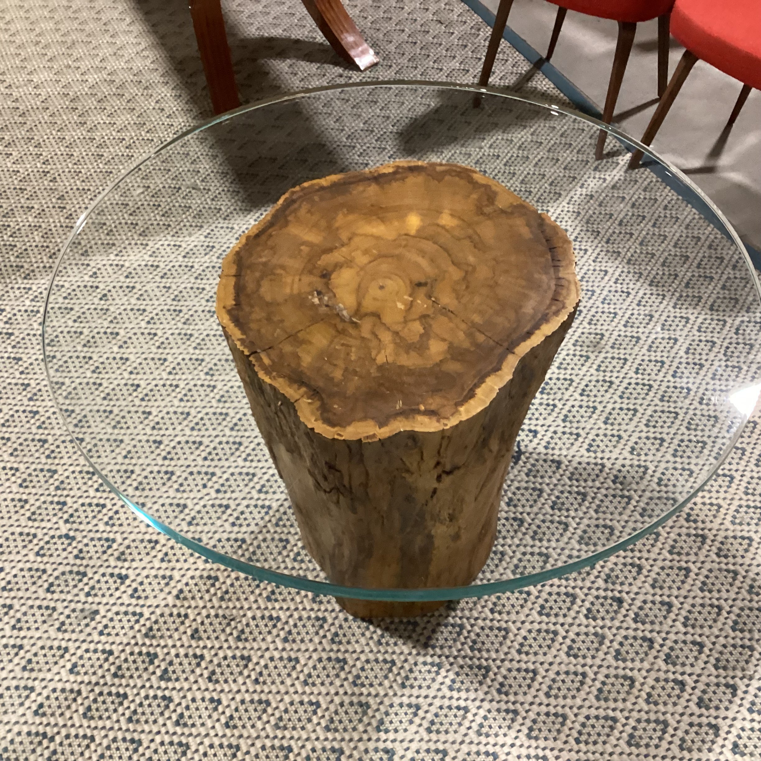 Solid Log Stump with Round Thick Glass Dining Table 38" Diameter x 29"