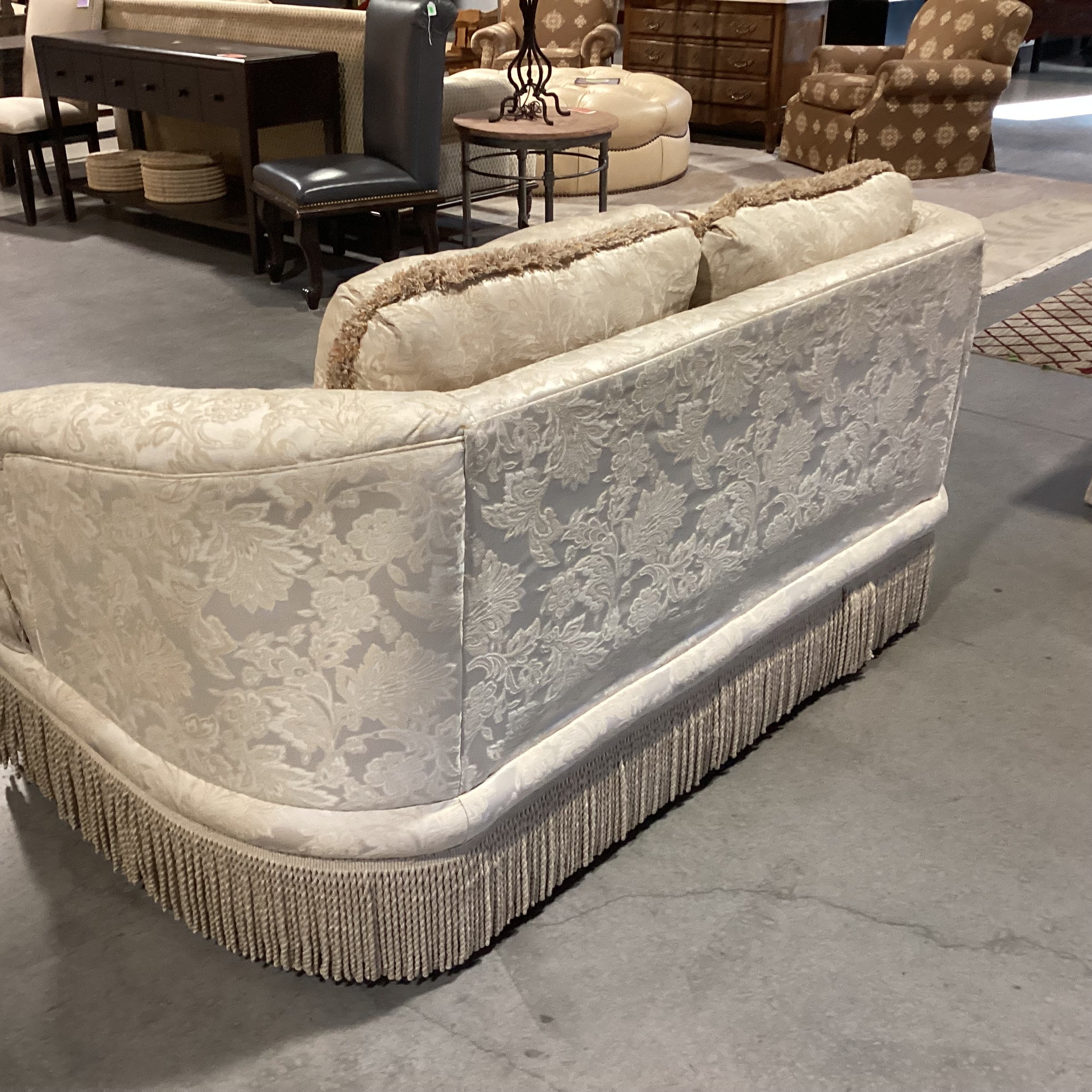 Cream Gold Raised Floral Tufted with Fringe Sofa 71"x 39"x 33"