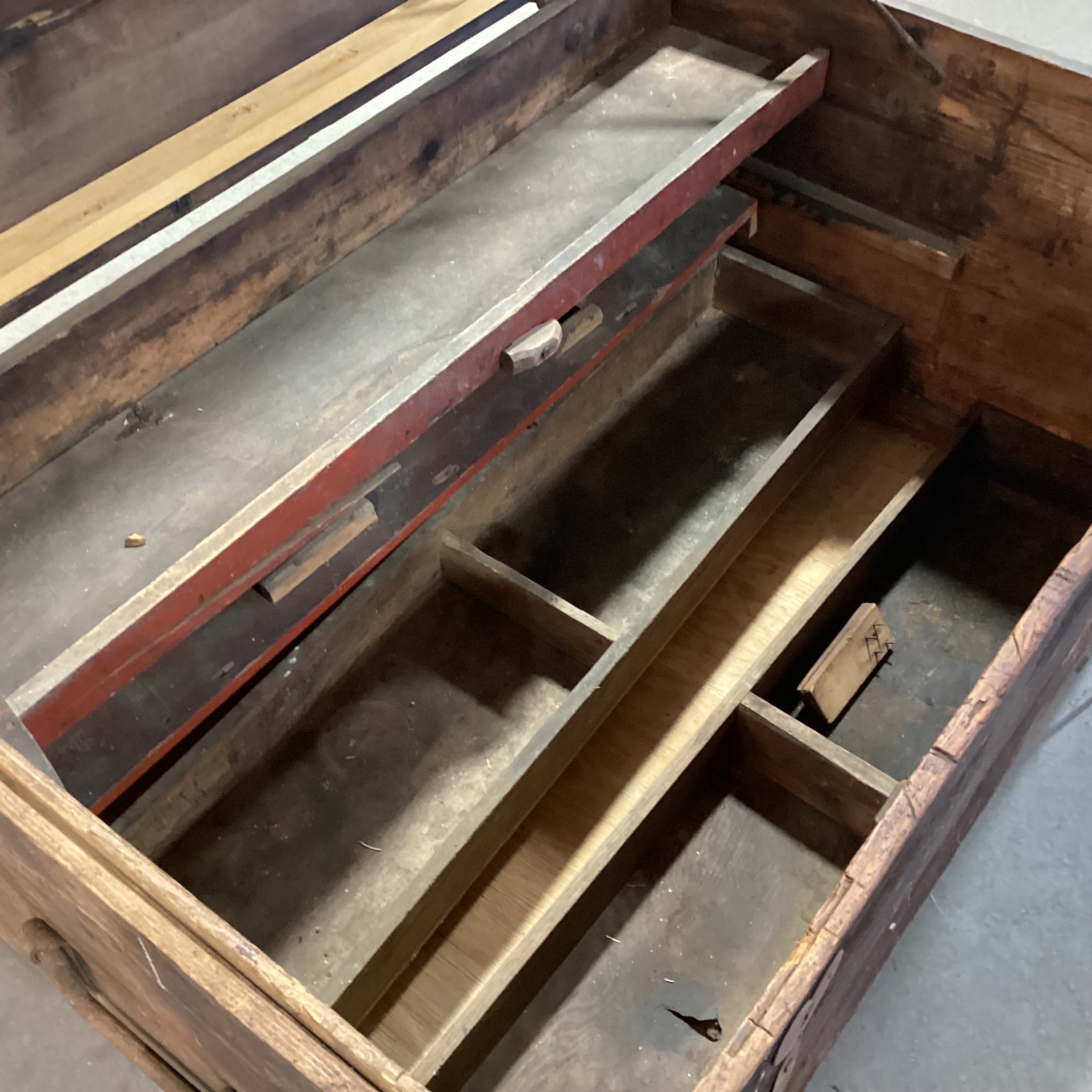 Antique Wood With Iron Bands & Heart Keyhole Trunk 42"x 28"x 23"