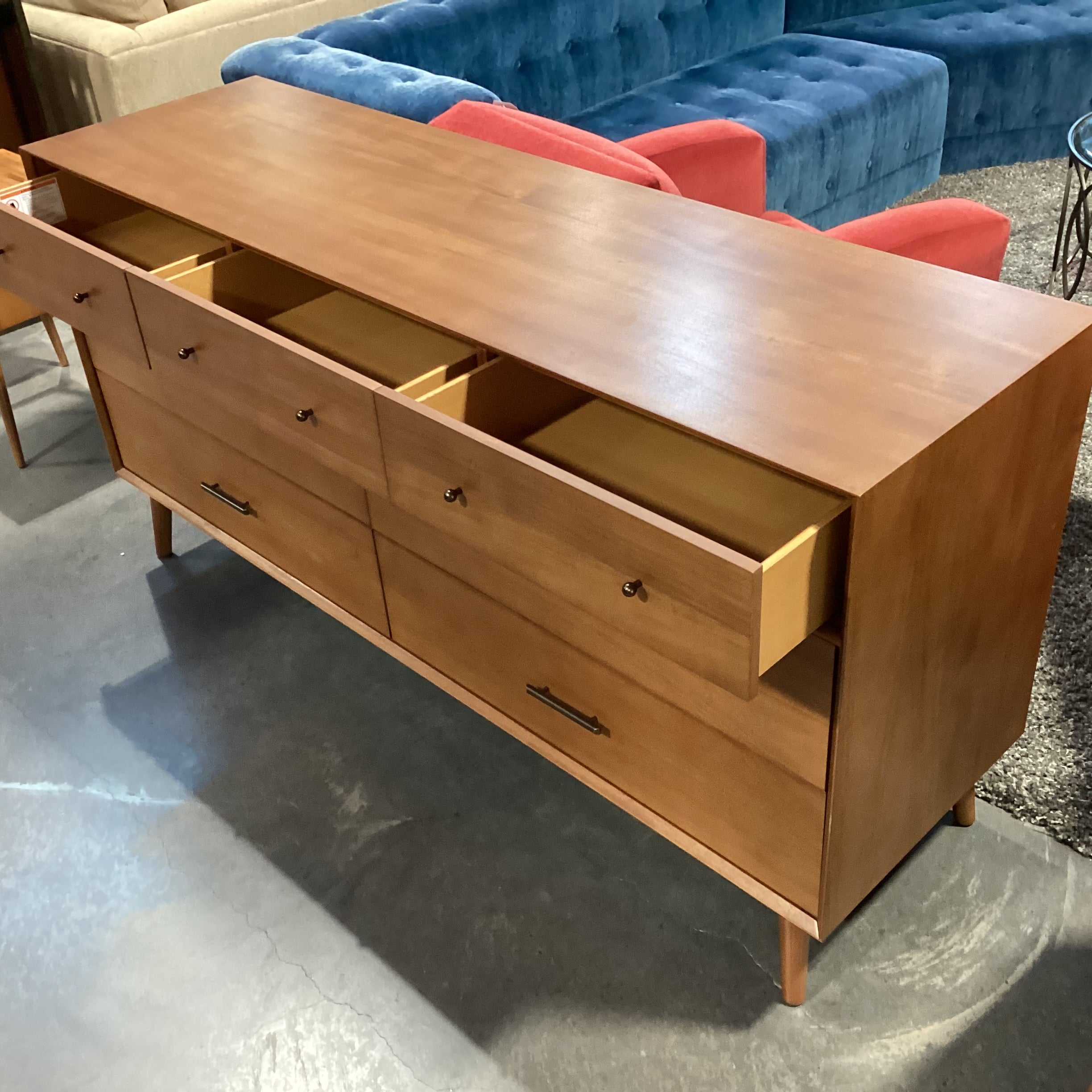 Williams Sonoma Mid Century Style Wood 7 Drawer Dresser 72"x 21"x 36"
