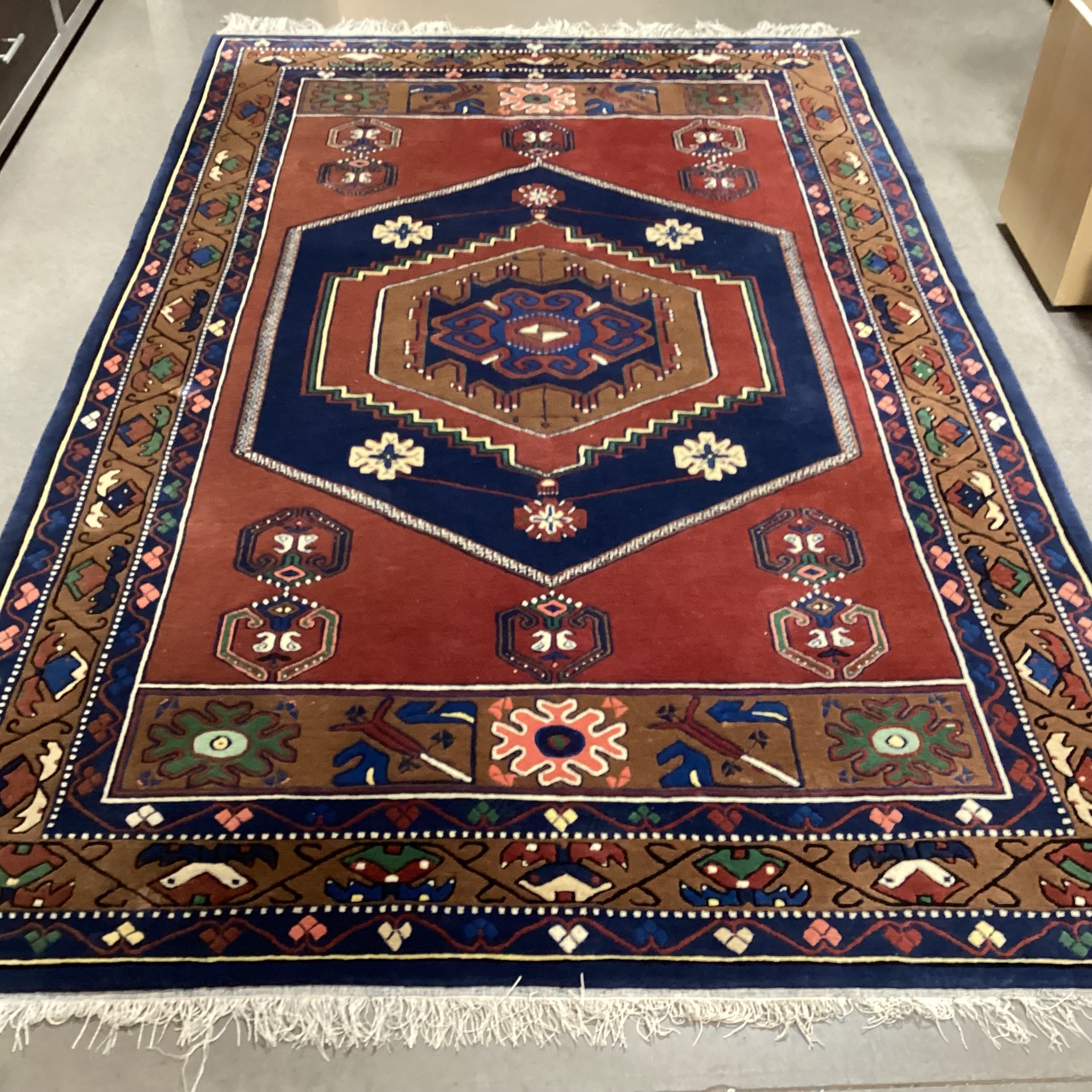 Red Blue Golden Brown Hand Woven Wool Rug 6'2"x 10'6"