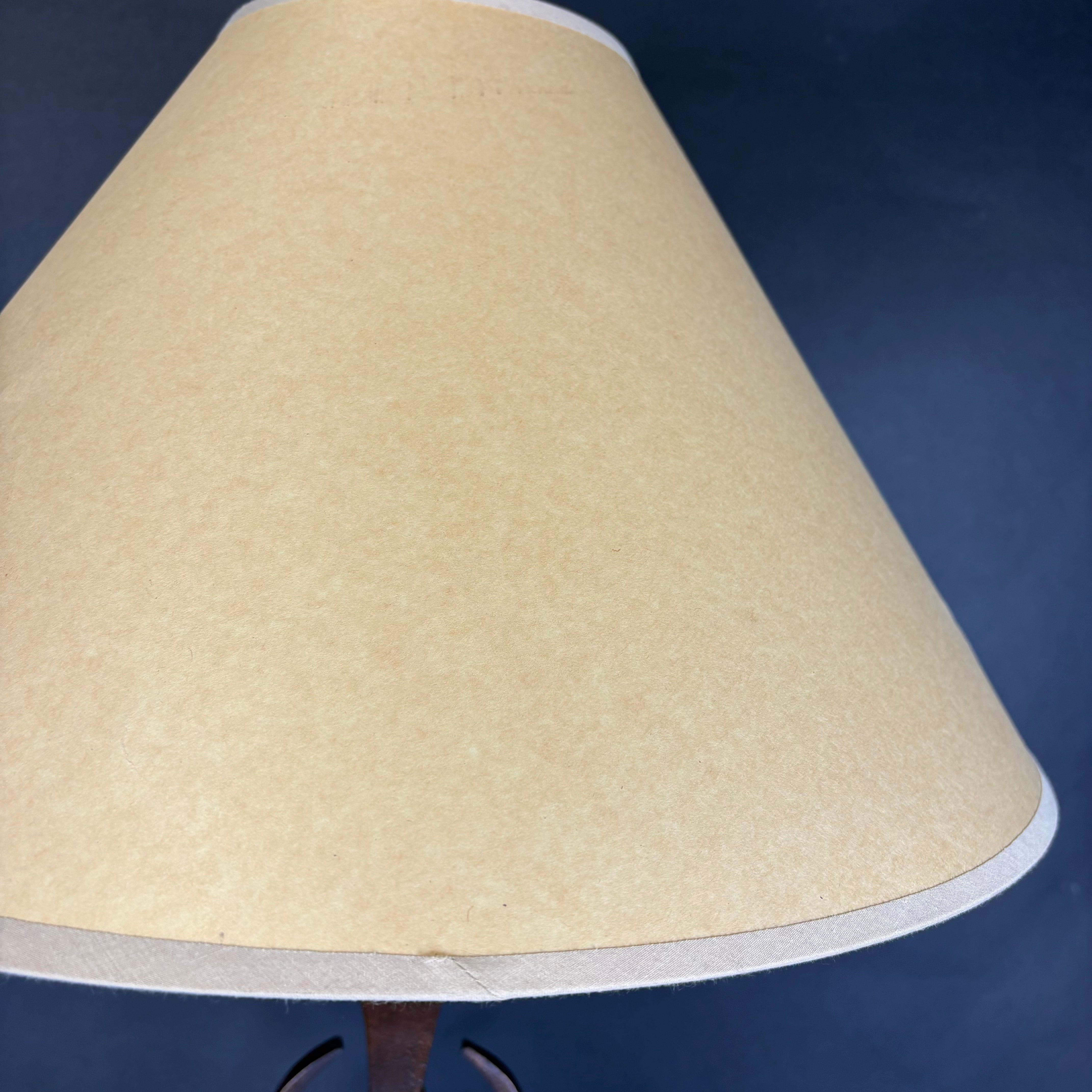 Pierre Deux French Country Bronze Wrought Iron with Shade Table Lamp 19” Diameter @ Shade x 29.5”