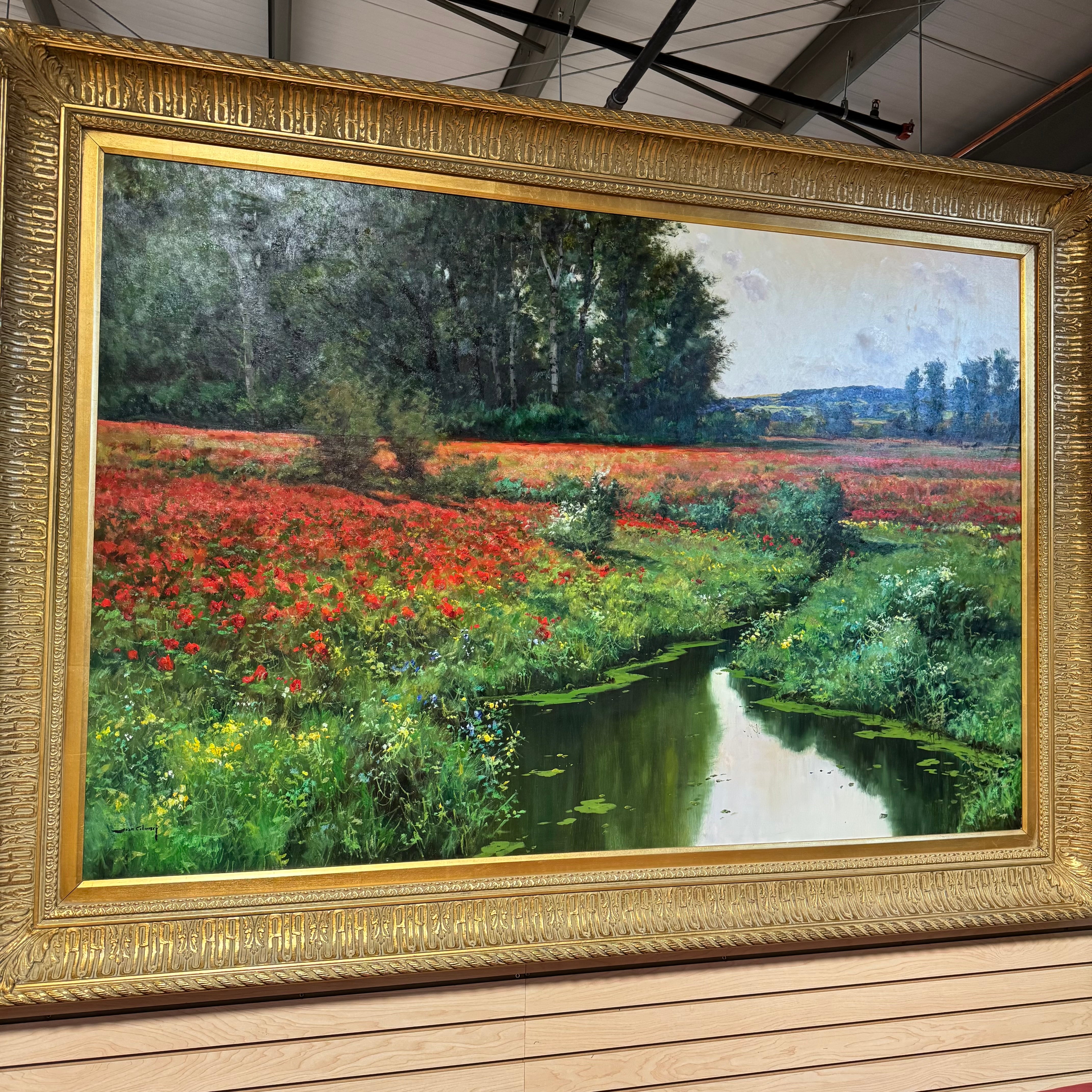 Artist Signed "Field Aglow" Original Painting In An Ornate Gold Frame 86 1/2" x 62"