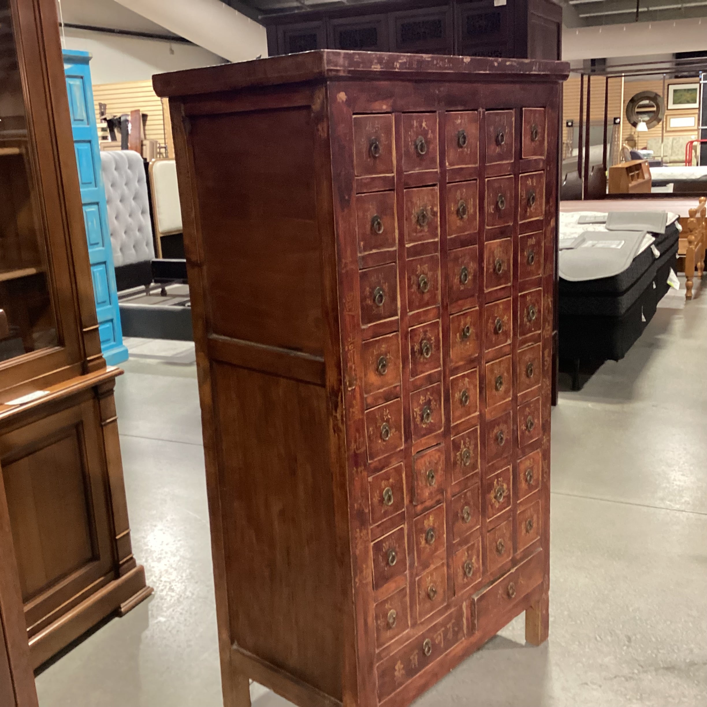 Asian Red Tone Finish Solid Wood 42 Drawer Apothecary Chest 33.5"x 20.5"x 62"