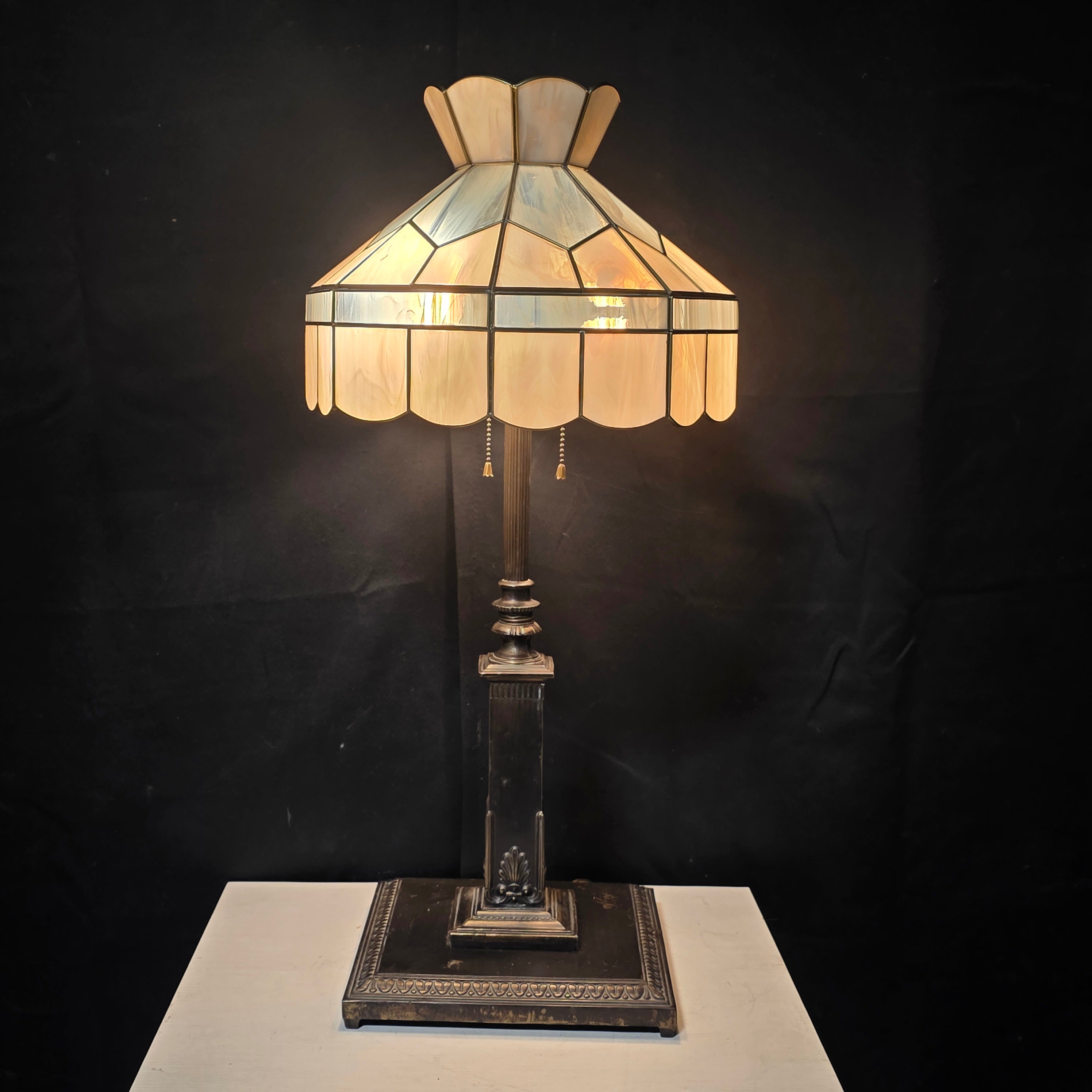 Antique Tiffany Style Square Base Table Lamp 10"x10"x28"