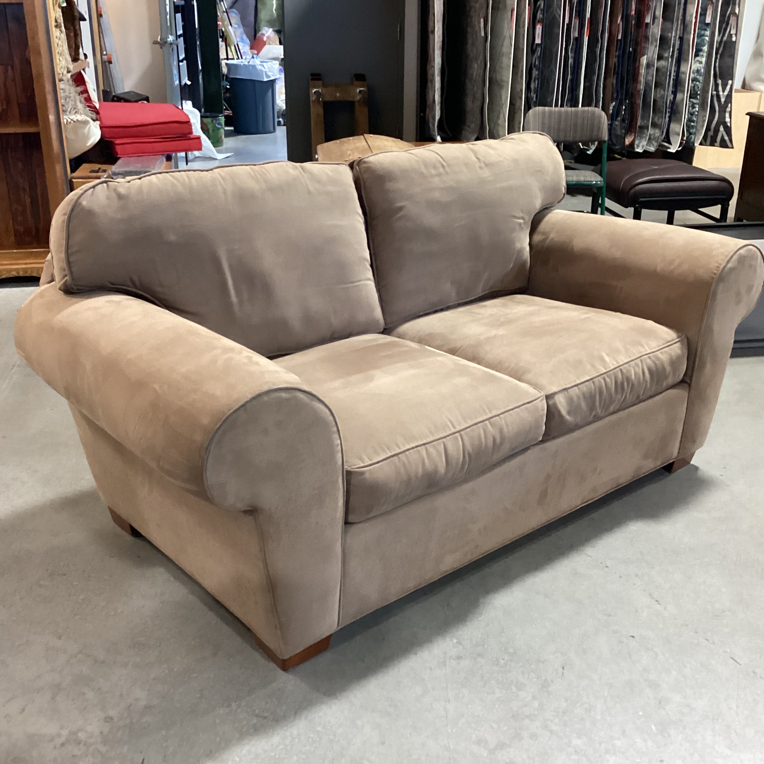 HM Richards Light Brown Ultra Suede Loveseat Sofa 74"x 40"x 29"