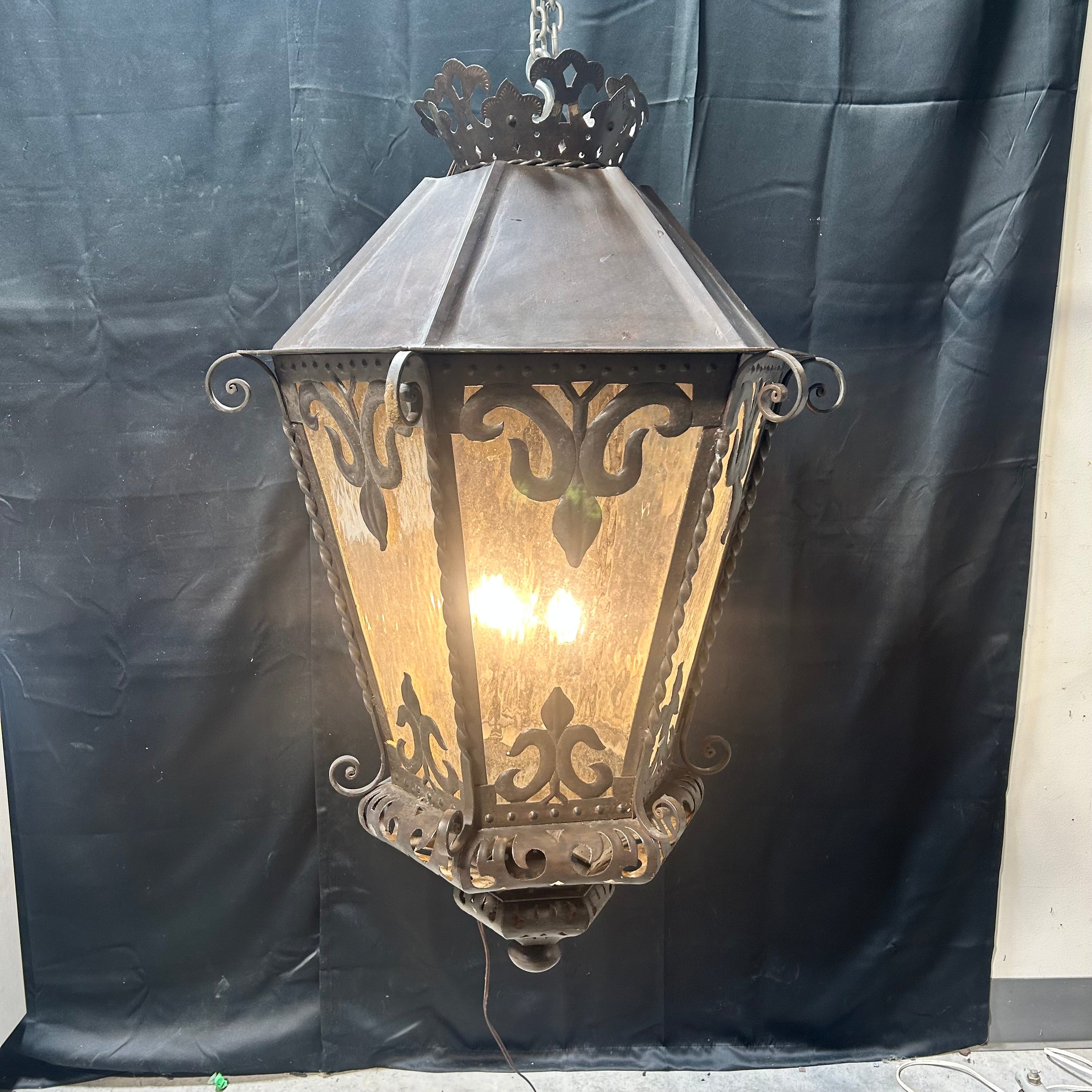 Spainsh Rivival Iron Large Wrought Iron Lantern 30"x 41"